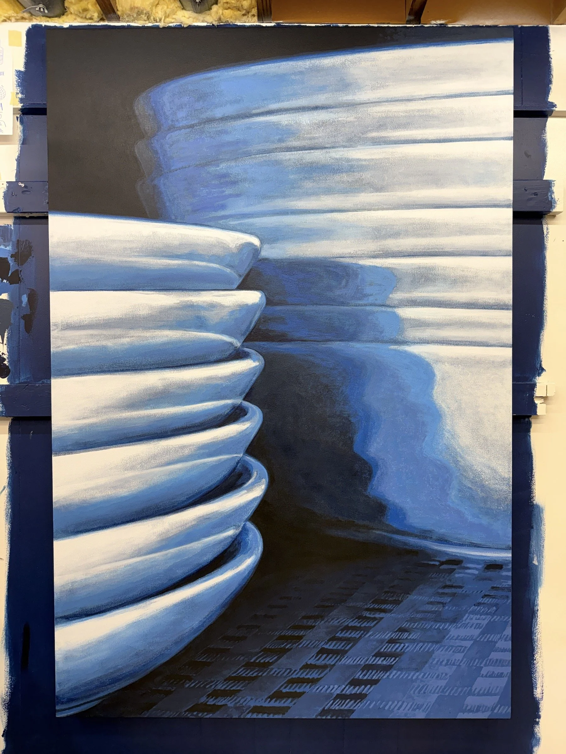 Custom Plate Stack Painting for OLINDA Restaurant in Canton, OH - 72" x 48" Acrylic on Canvas over Panel