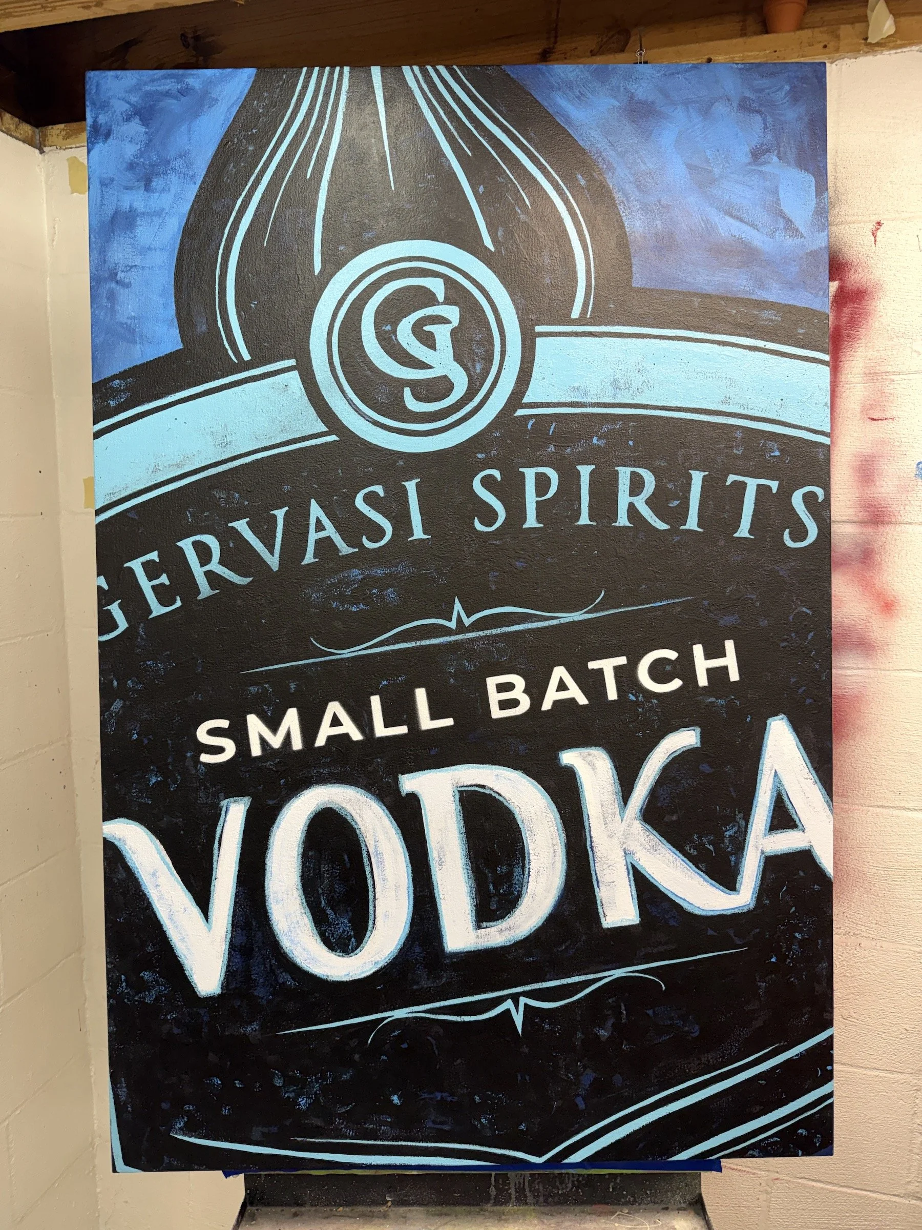 Gervasi Spirits Vodka Label Painting for OLINDA - 48" x 32" Acrylic and Caran d'Ache on Panel