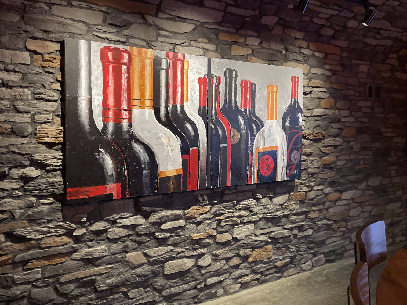(2) 3.5'x3.5' Panels painted with Acrylic to create a collection of branded bottles for "The Cave" at Gervasi Vineyard - Canton, OH