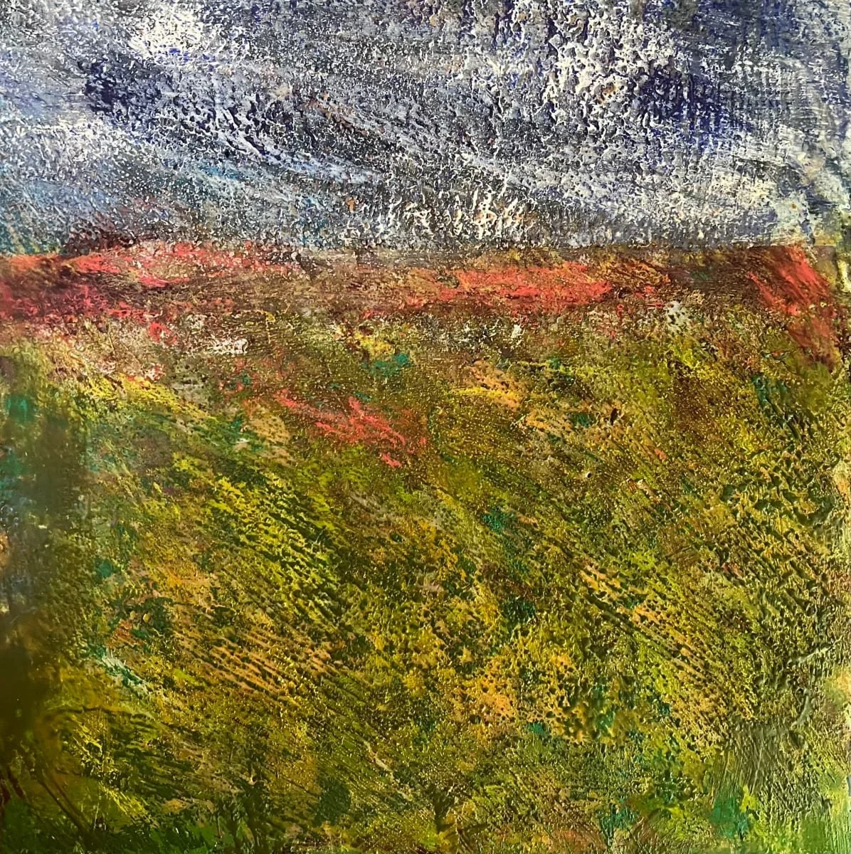 Dusk in Amherst, Encaustic on cradled board, 14" x 14" - $300