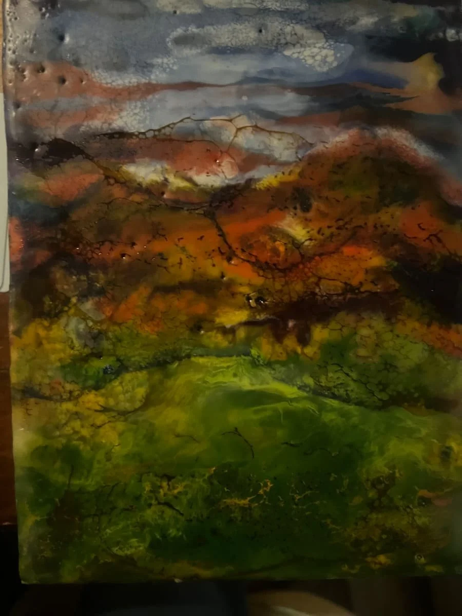 Sunset in Amherst, Encaustic on cradled board, 8" x 6" - $200