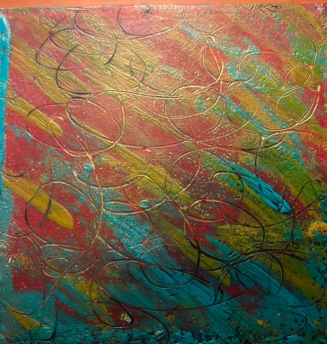 Left in a Puddle, Encaustic on cradled board, 5" x 5" - $100