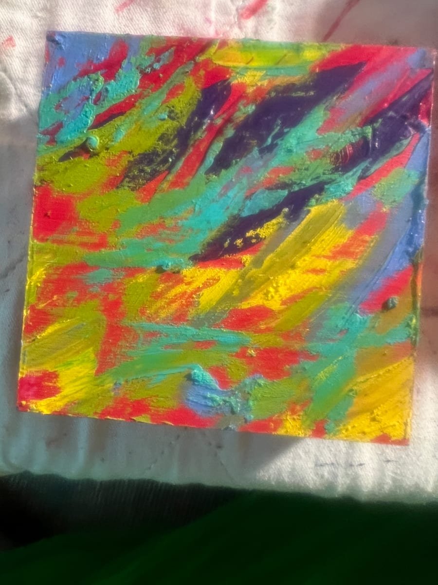 Abstract Sunset #2, oil and cold wax on board, 4 x 4 in - SOLD