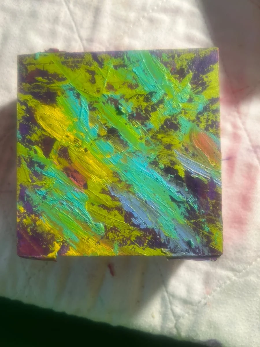 Abstract Sunset #7, oil and cold wax on board, 4 x 4 in - $35