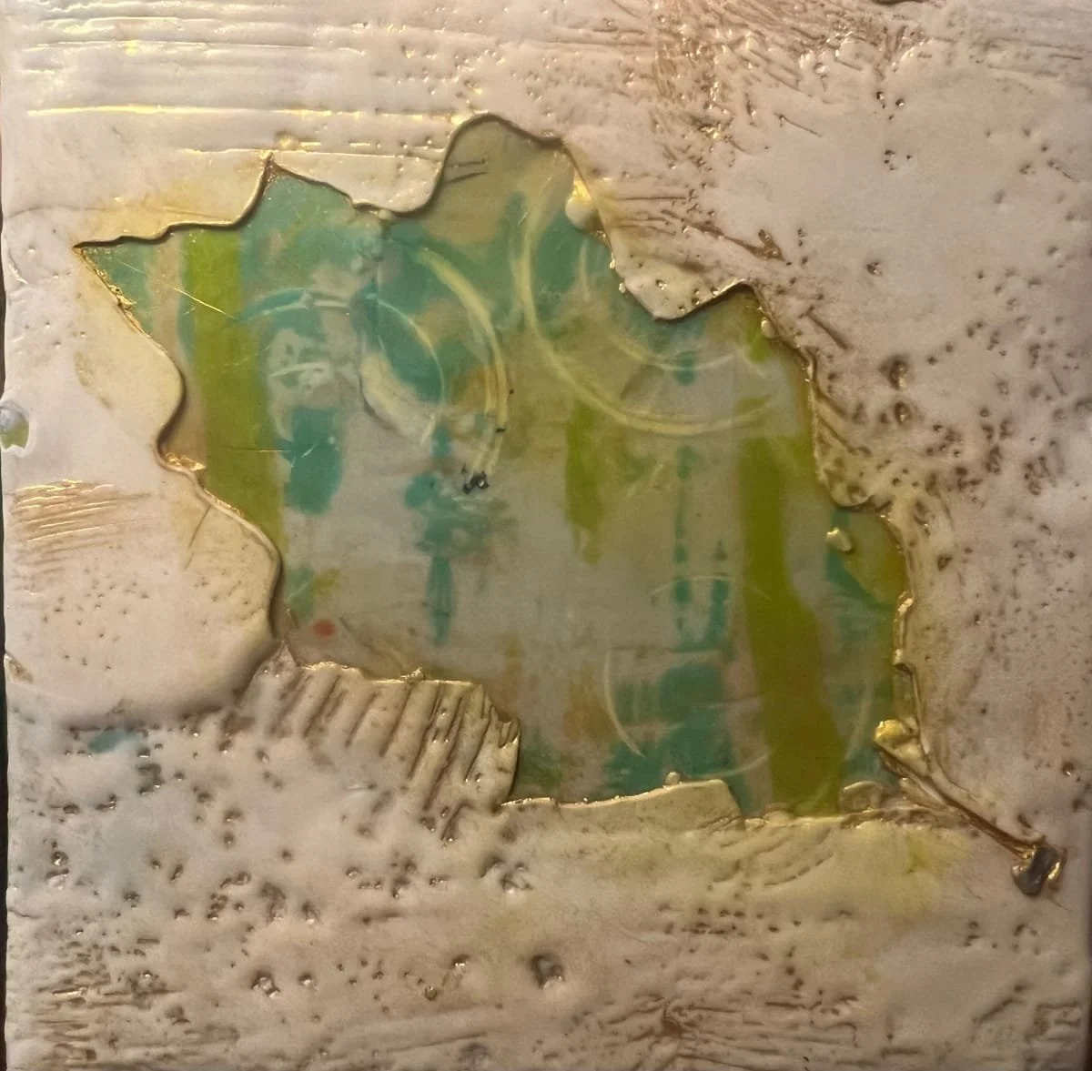 Running Oak, Encaustic on cradled board, 4" x 4" - $50