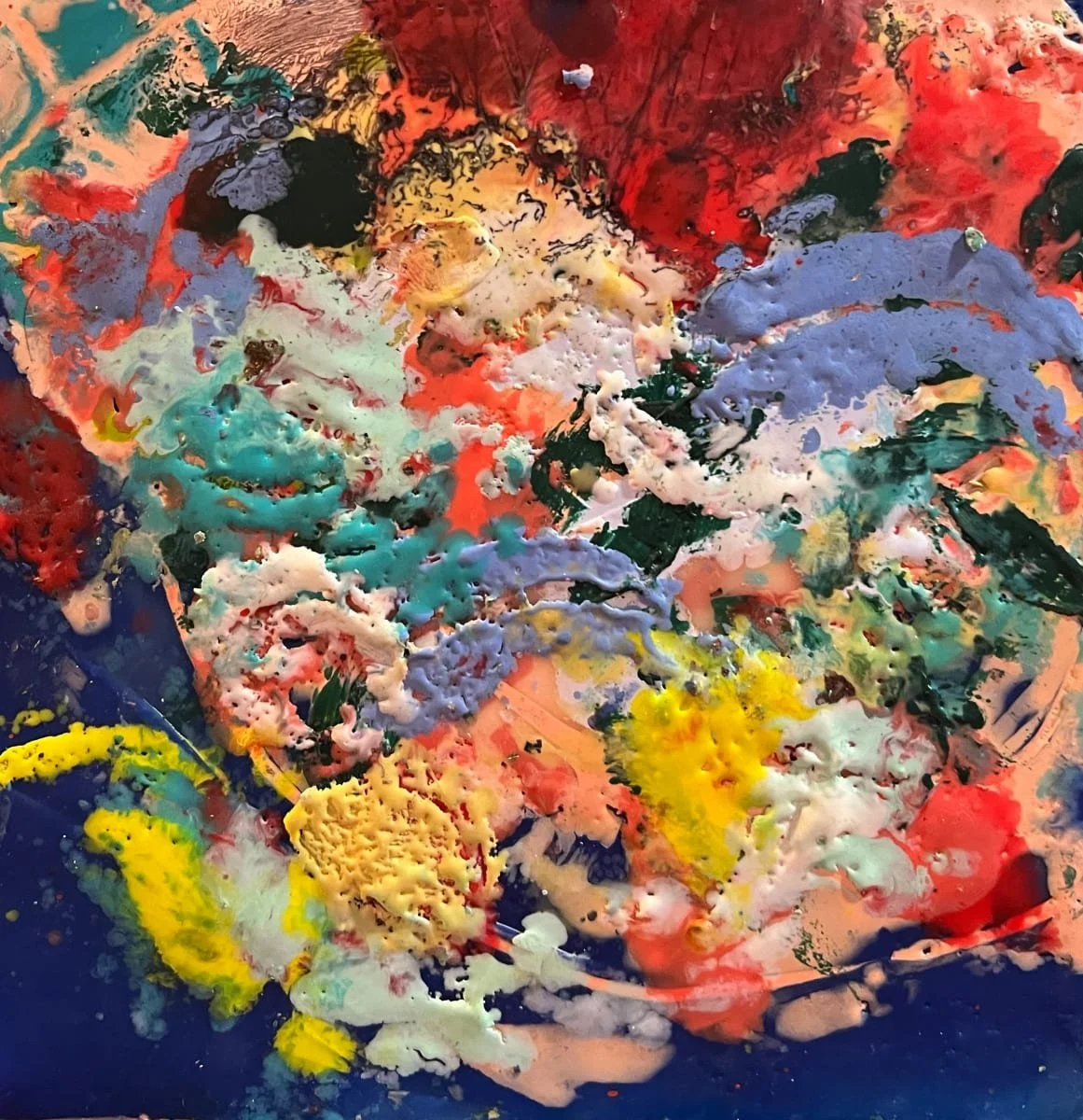 Floral Spray 2, Encaustic on ceramic tile, 5" x 5"