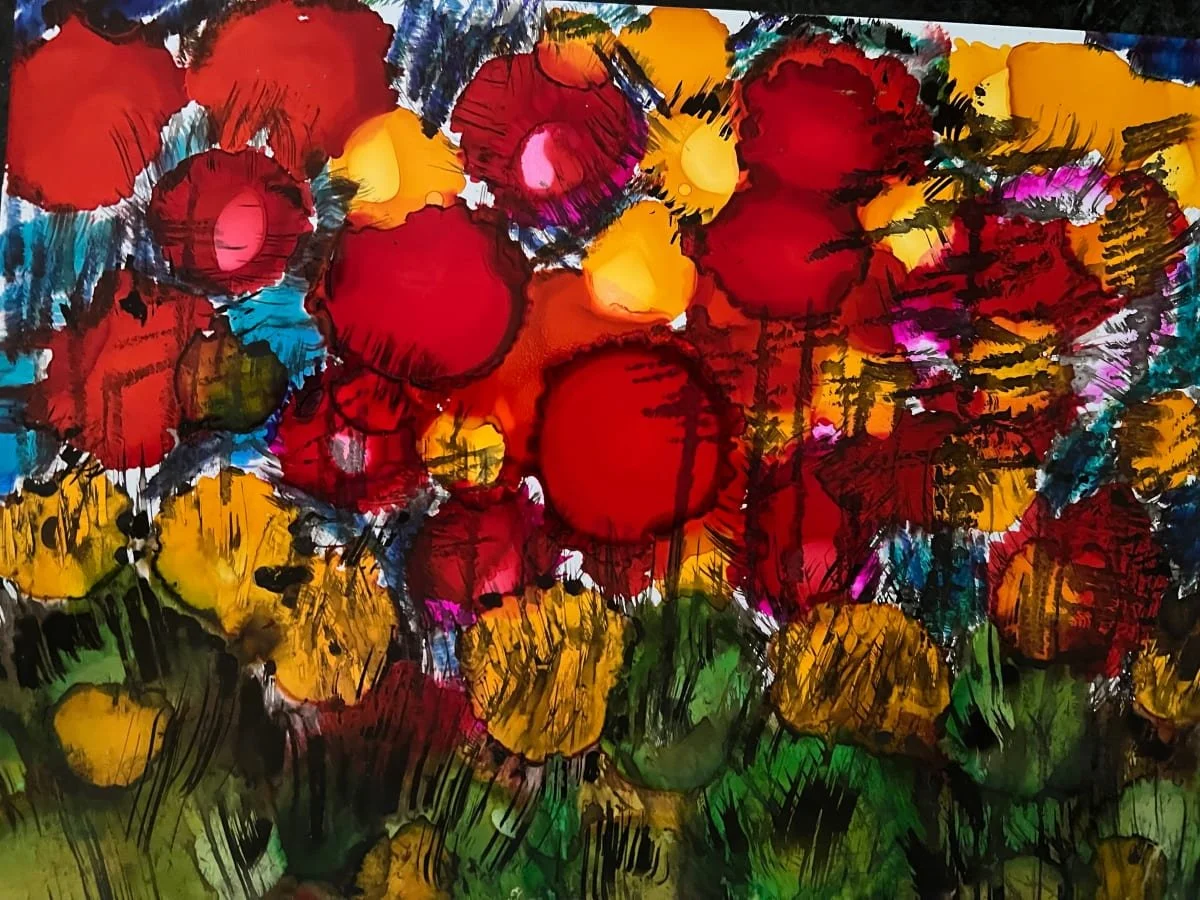 Abstract Landscape 1, Alcohol Ink on Yupo paper with mixed media, 9" x 12"