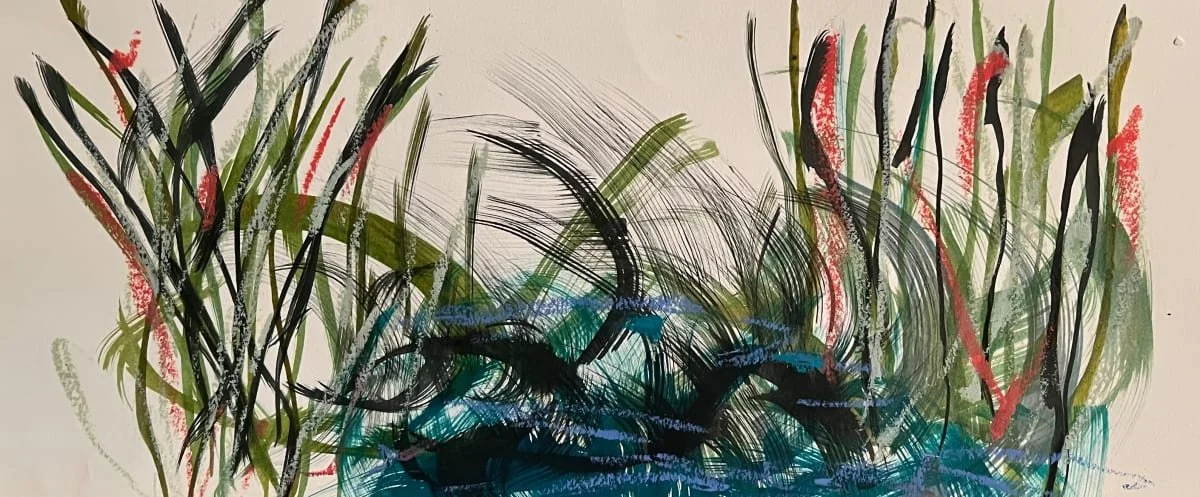 Reeds, Ink and oil stick on Arches Oil paper - mixed media, 6" x 12"