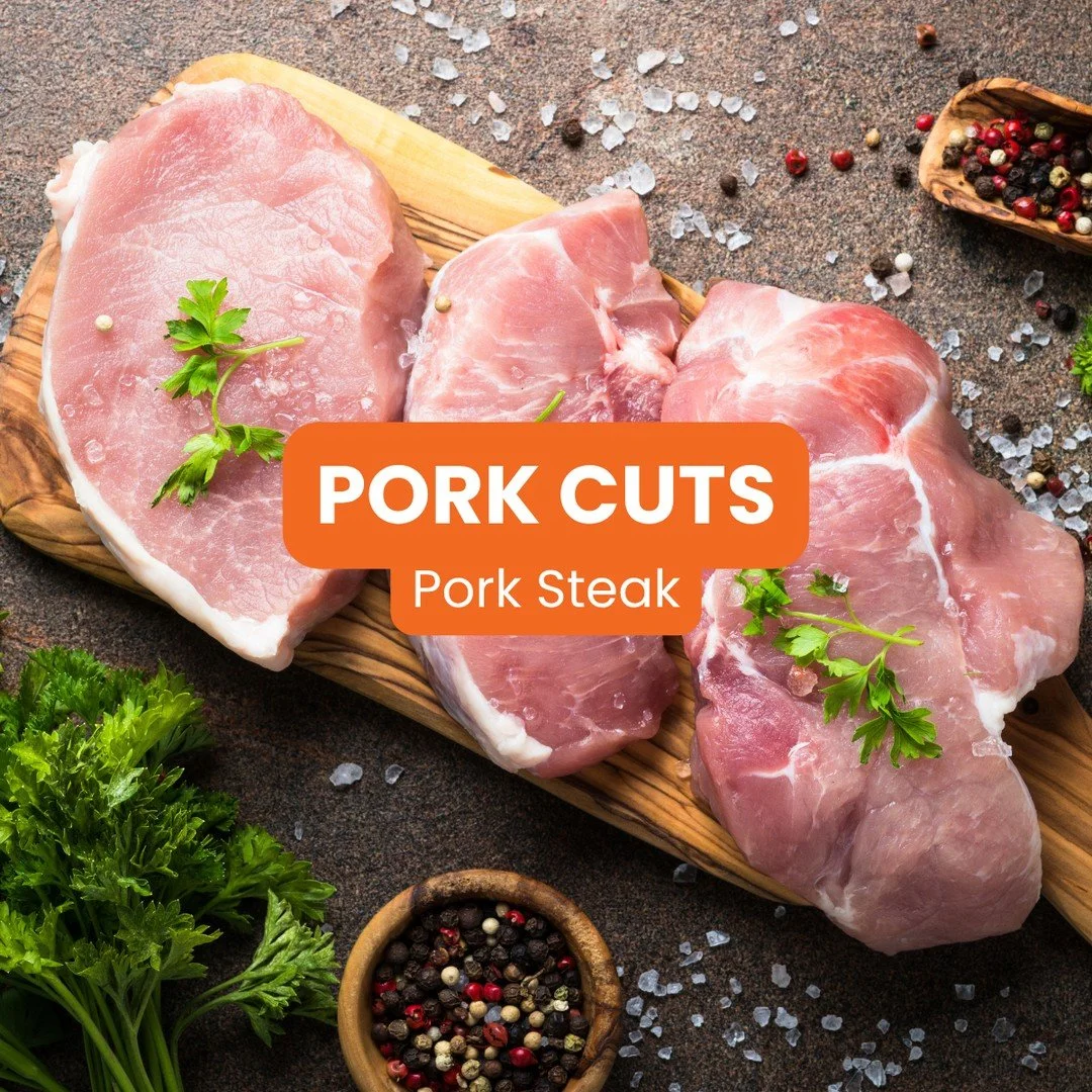 Pork steaks are quick-cooking, popular cut perfect for backyard BBQs or something as simple as a Tuesday night dinner! Common cooking methods for pork blade steaks are braising, sauteeing, and grilling!⁠
⁠
Pork steaks are cut from the pork shoulder a
