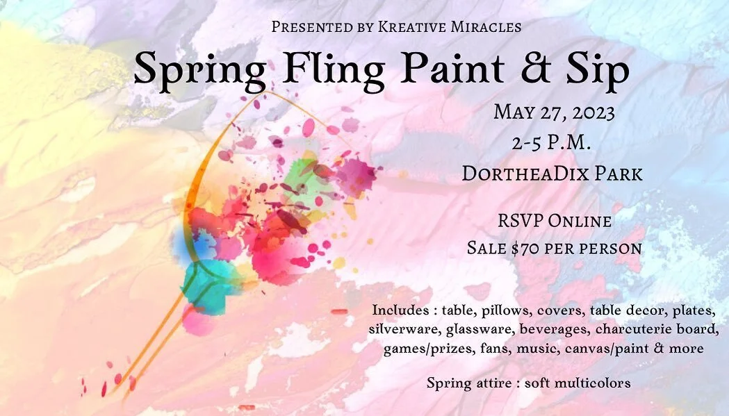 Come Sip &amp; Paint with Kreative Miracles ! Experience the most luxurious Picnic with great music , food/drinks &amp; surroundings 
Gather with your family , friends &amp; new people to meet ! 
Reserve your spot - - - kreativemiracles.com #springfl