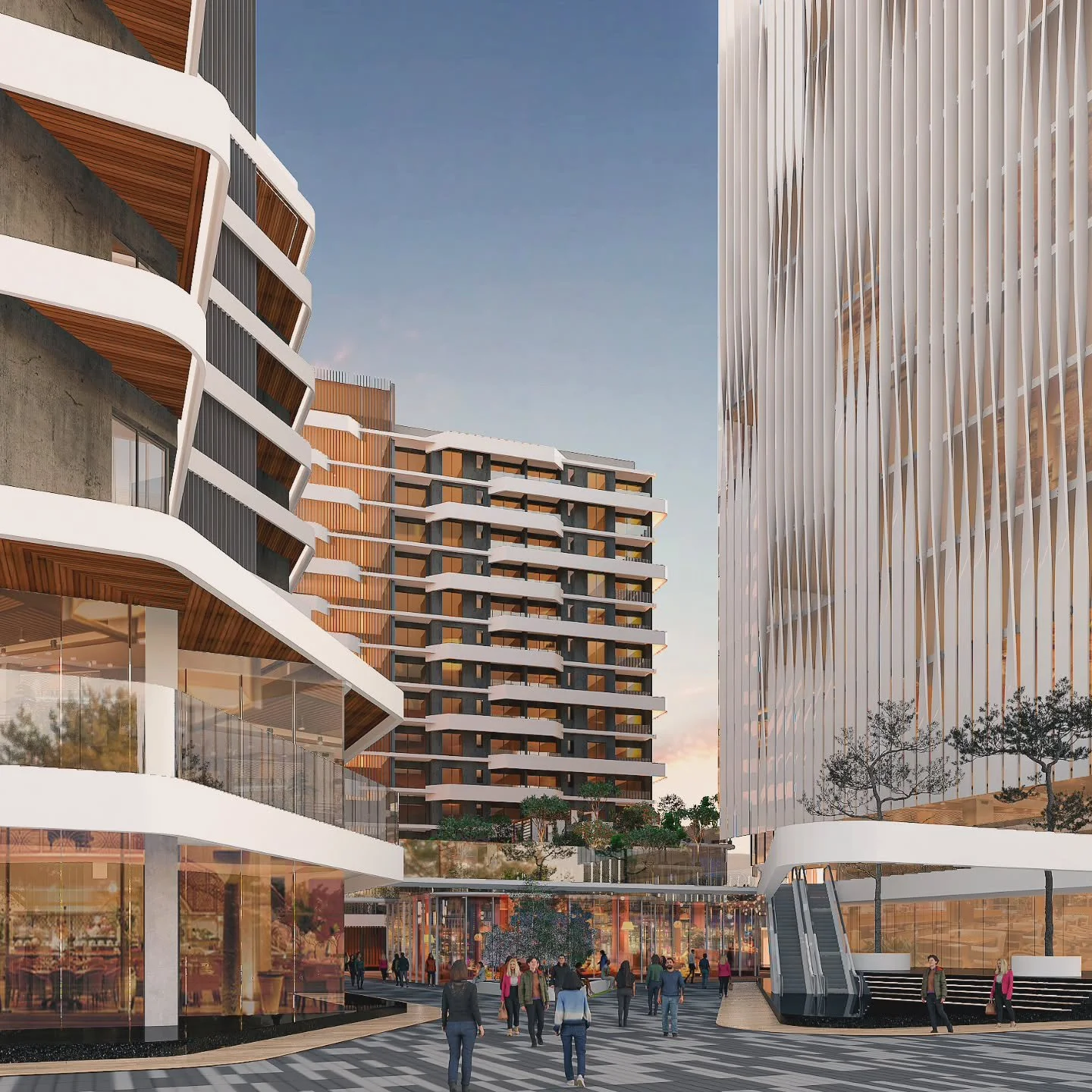 Before steel and concrete come the dreams. This render is our story of light, movement and connection - an invitation to imagine what's possible.
Concrete, glass, and timber - balanced in harmony. We chose natural textures and high-performance fa&cc