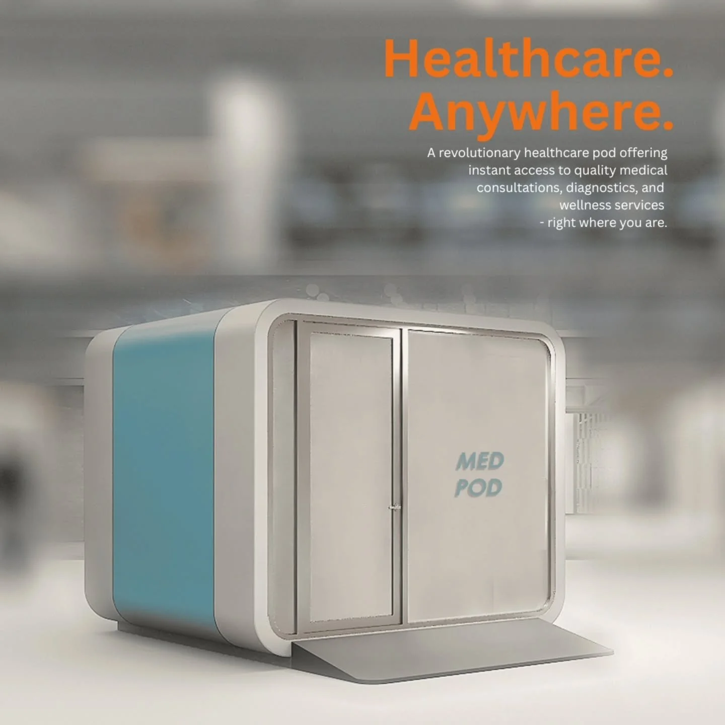 Healthcare. Anywhere.
Imagine accessible, reliable medical services just steps away, whether you’re at work, shopping, or traveling. Our med pod concept makes it a reality, offering a revolutionary solution for instant consultations, diagnost