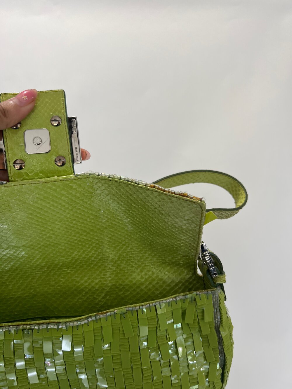 Fendi 1990s Green Sequin Baguette Bag