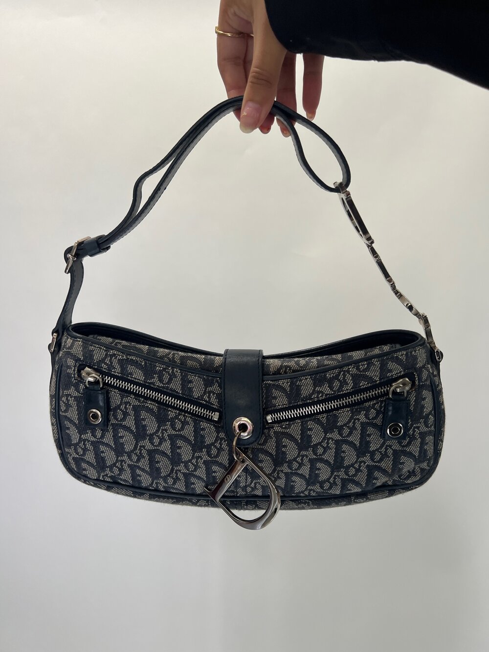 New Dior Vintage Trotter D Charm Pochette Canvas Shoulder Bag Rare Vintage!