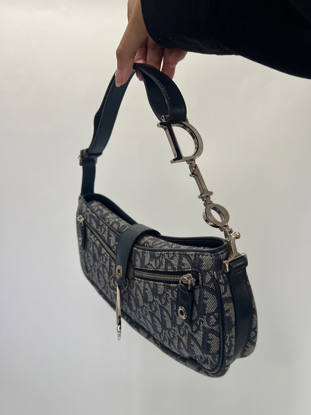 New Dior Vintage Trotter D Charm Pochette Canvas Shoulder Bag Rare Vintage!