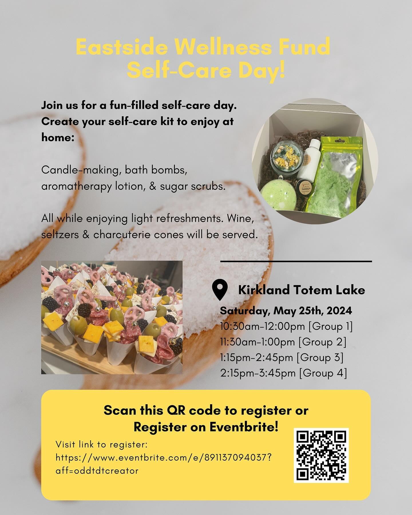 Treat yourself to a day of self-care with Eastside Wellness Fund this Mental Health Awareness Month! ✨

Self-care is all about nurturing your well-being and enhancing your health. Come indulge in a day filled with fun activities, including creating y