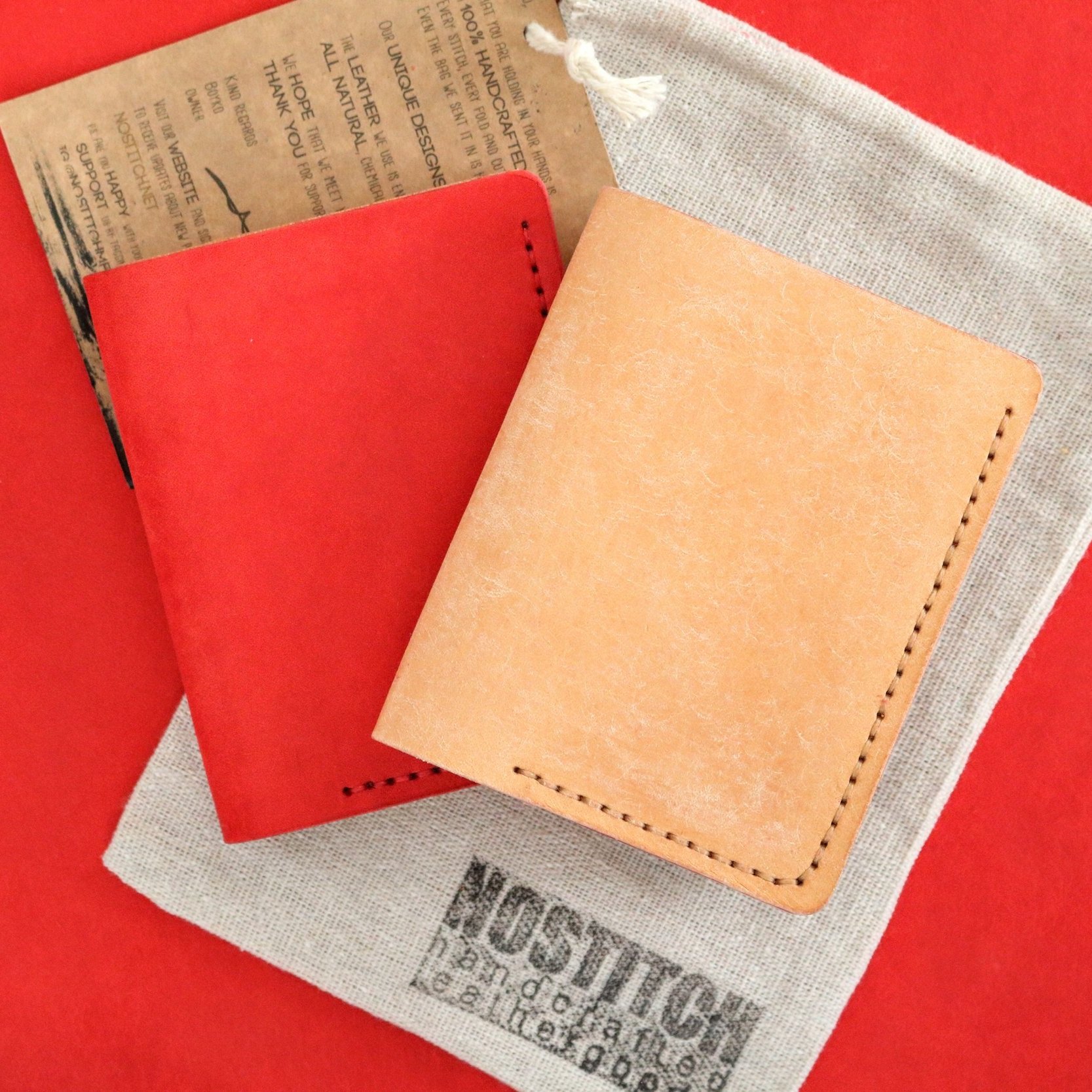 Slim minimalist bifold leather wallet for men. Two color wallet. red leather wallet