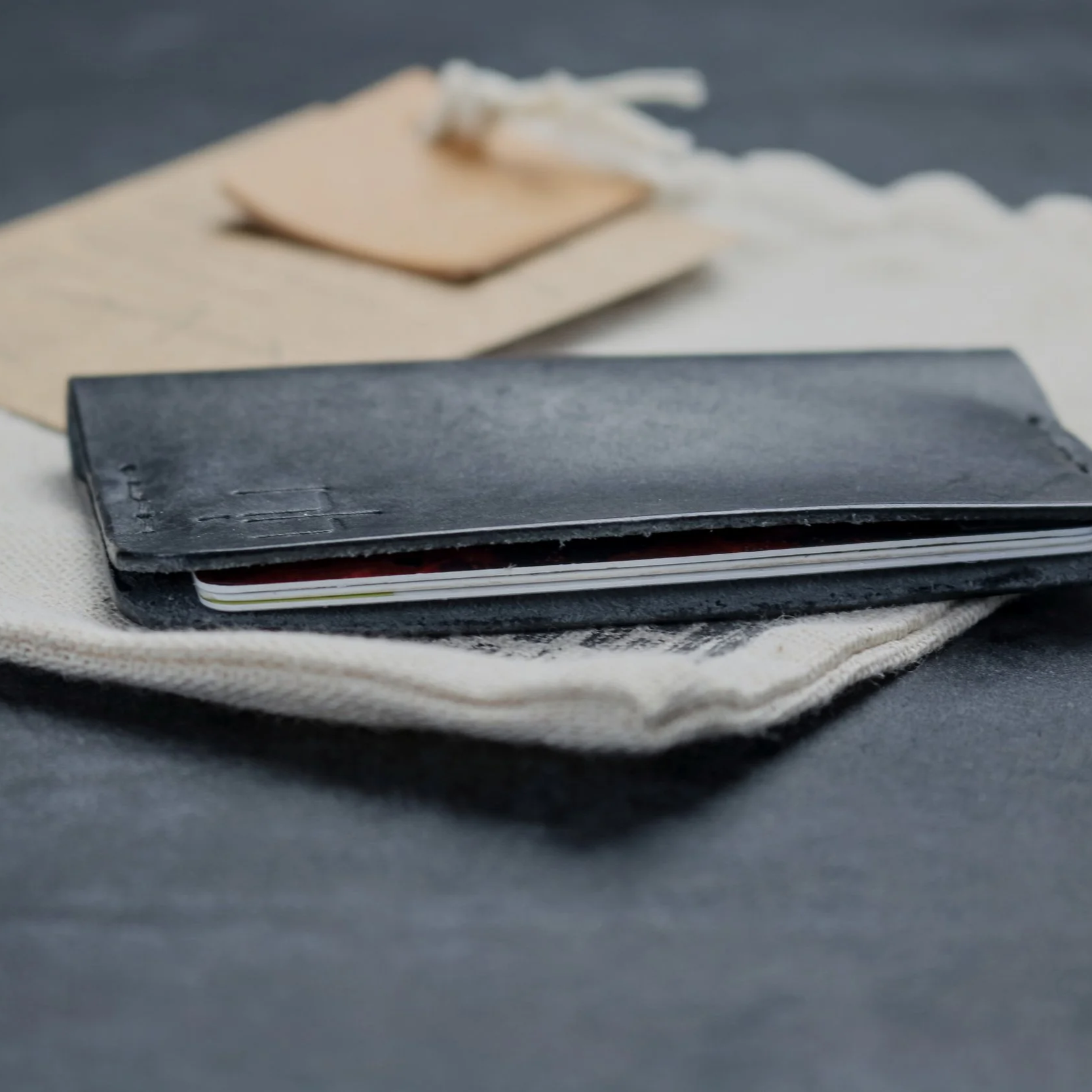 minimalist, super slim,  leather cards holder for up to 5 cards