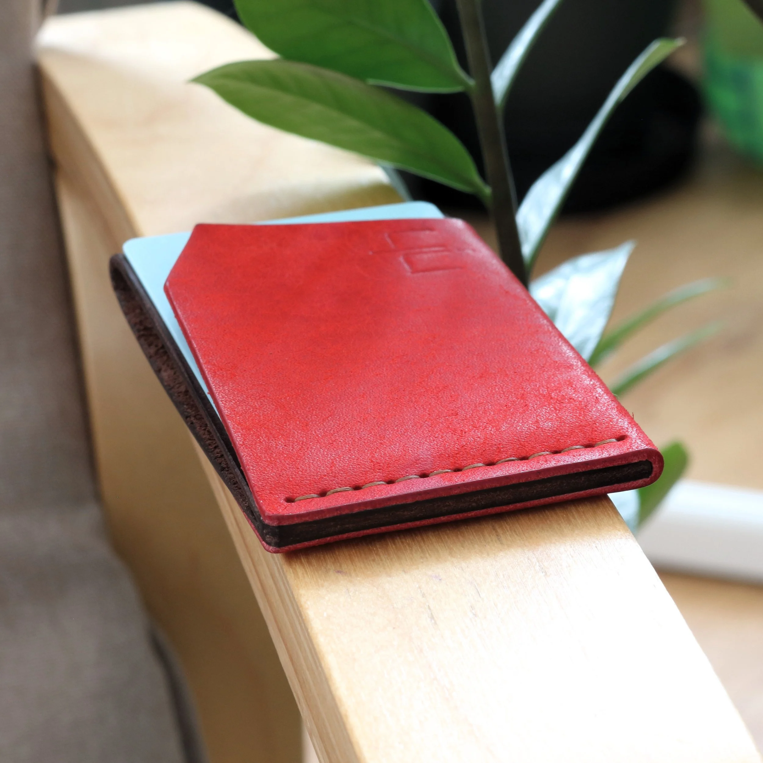 red Italian leather super small wallet for cards and folded cash