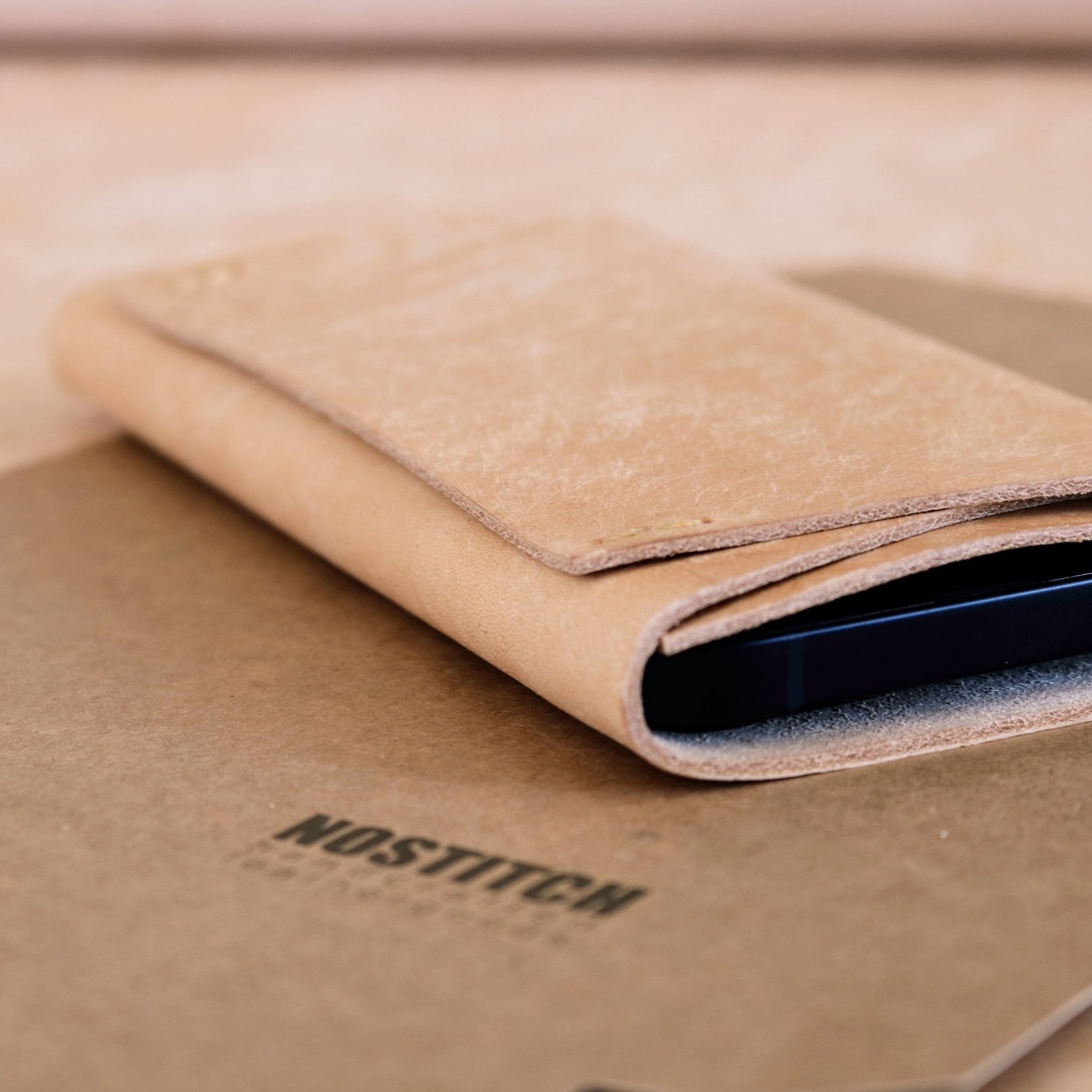 Z Fold 6 luxury sleeve cover handmade in the EU from veg tan black leather
