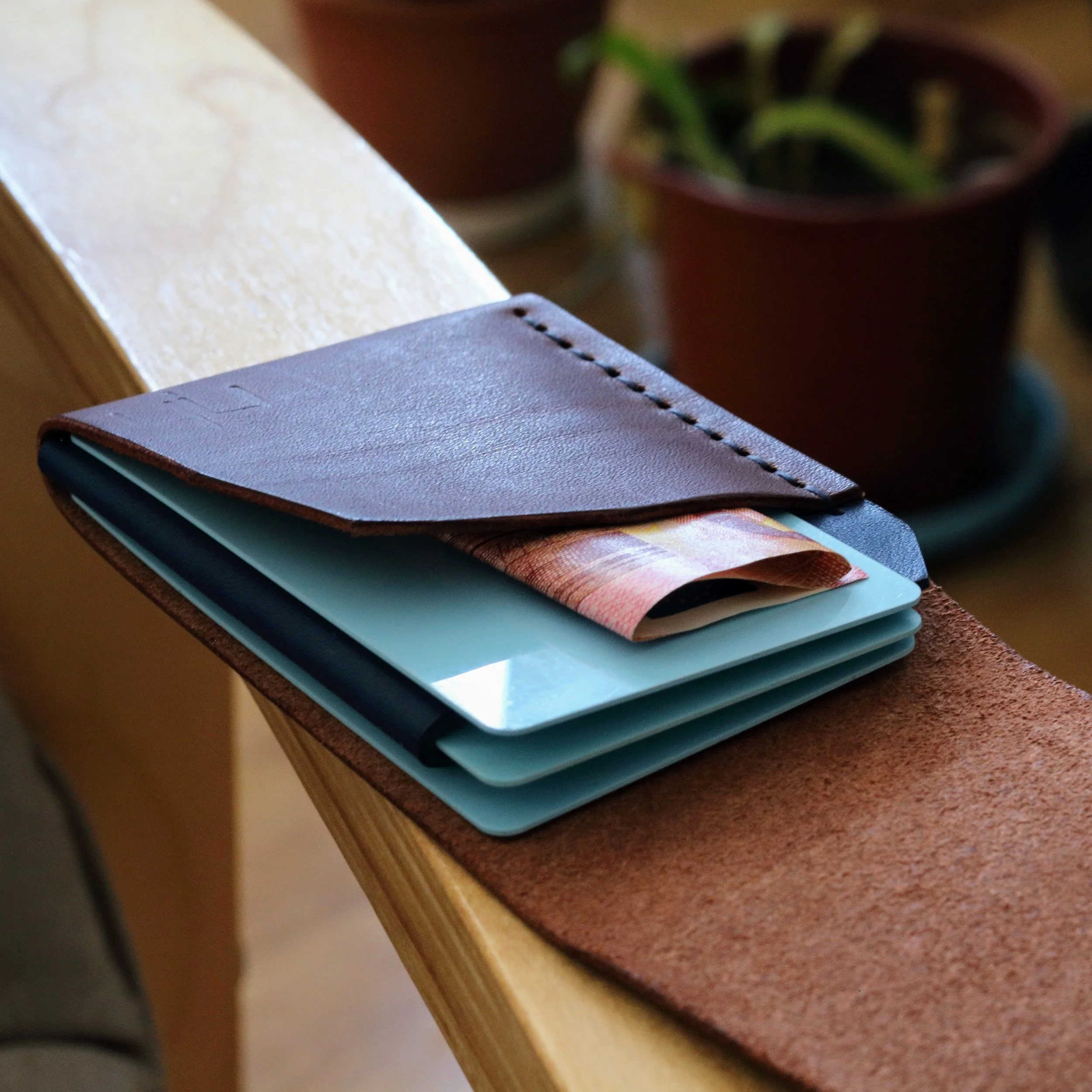 small veg tan leather wallet cards holder.