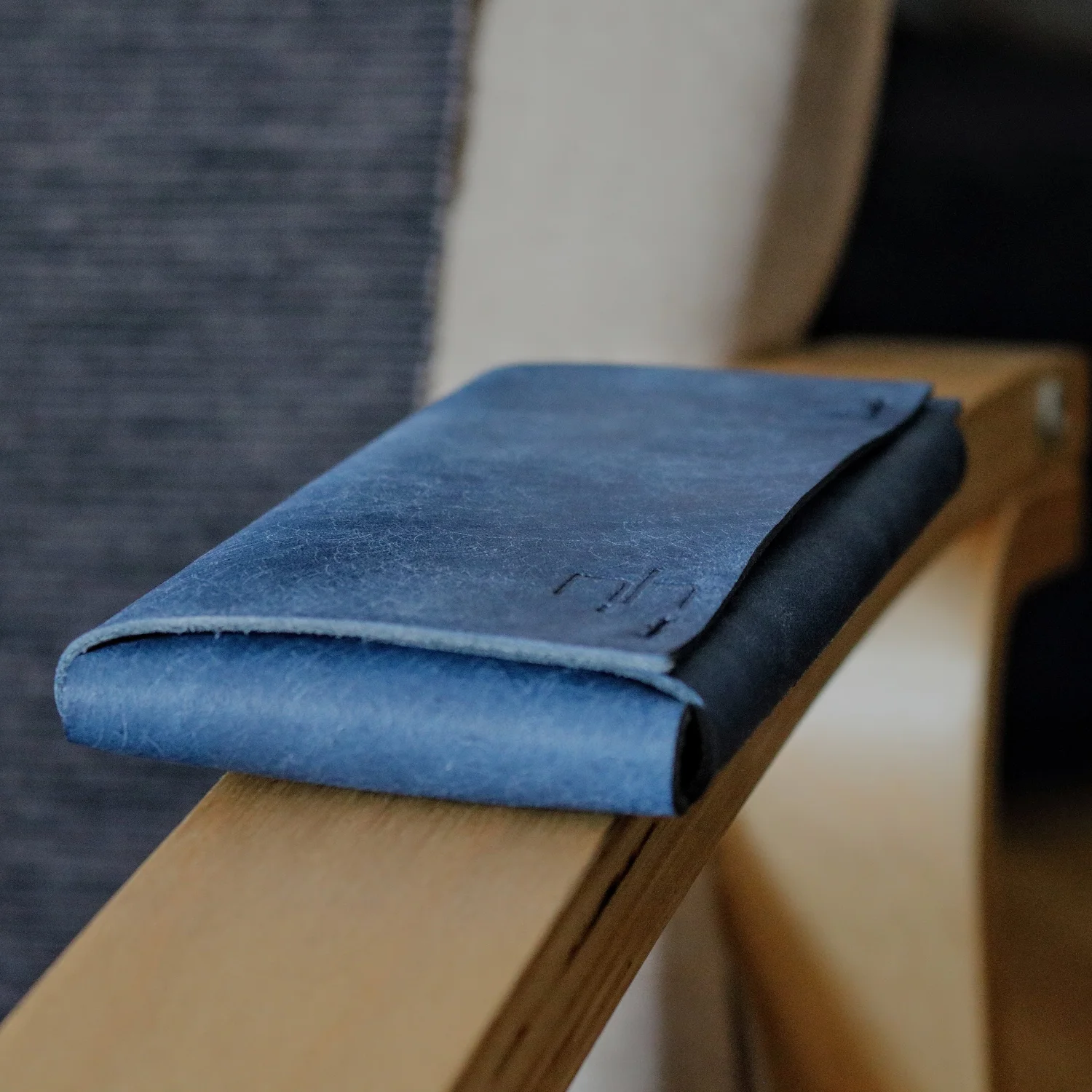 Blue leather phone case for iPhone 16 Pro. Handmade in Europe