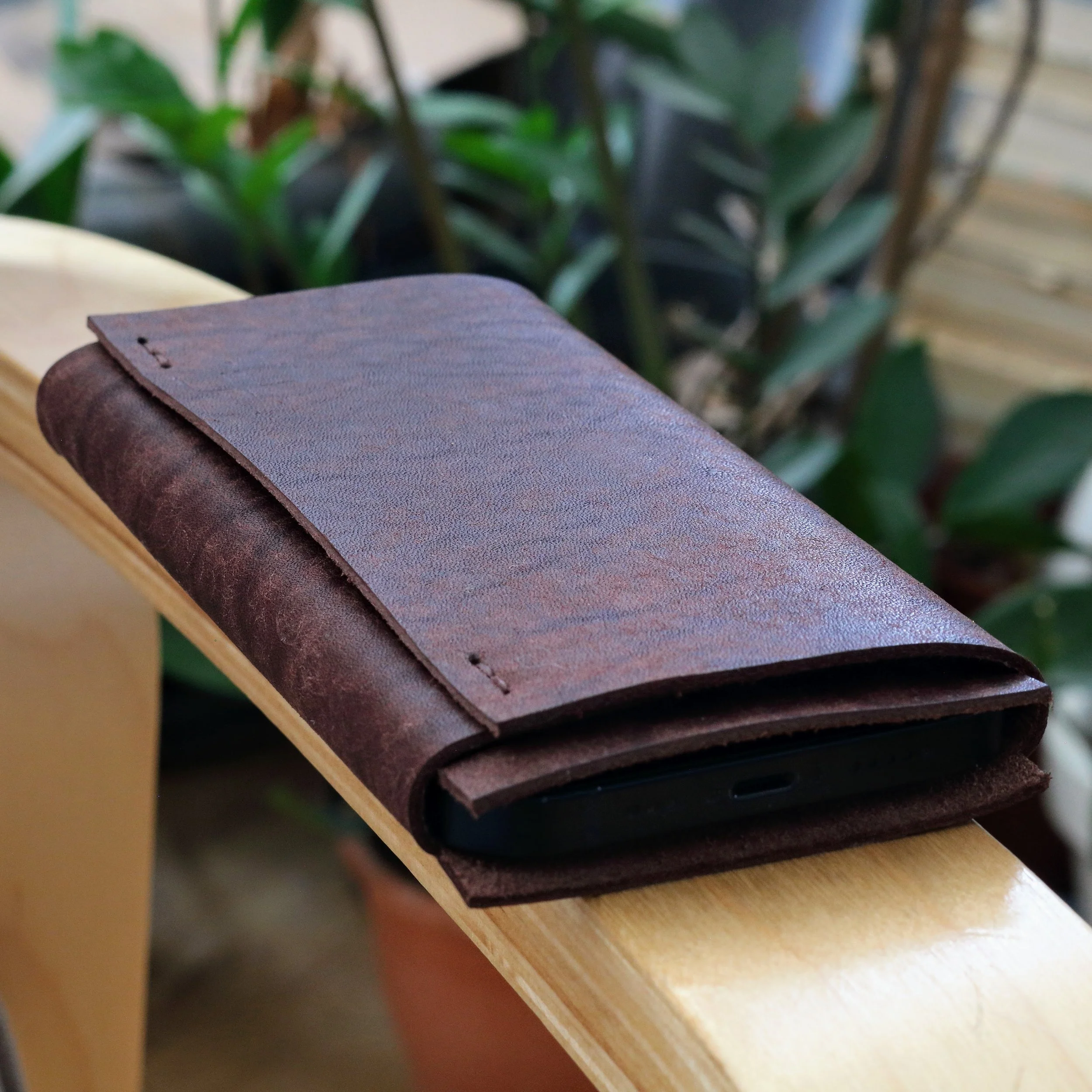 Premium brown Italian leather phone sleeve case for iPhone Air
