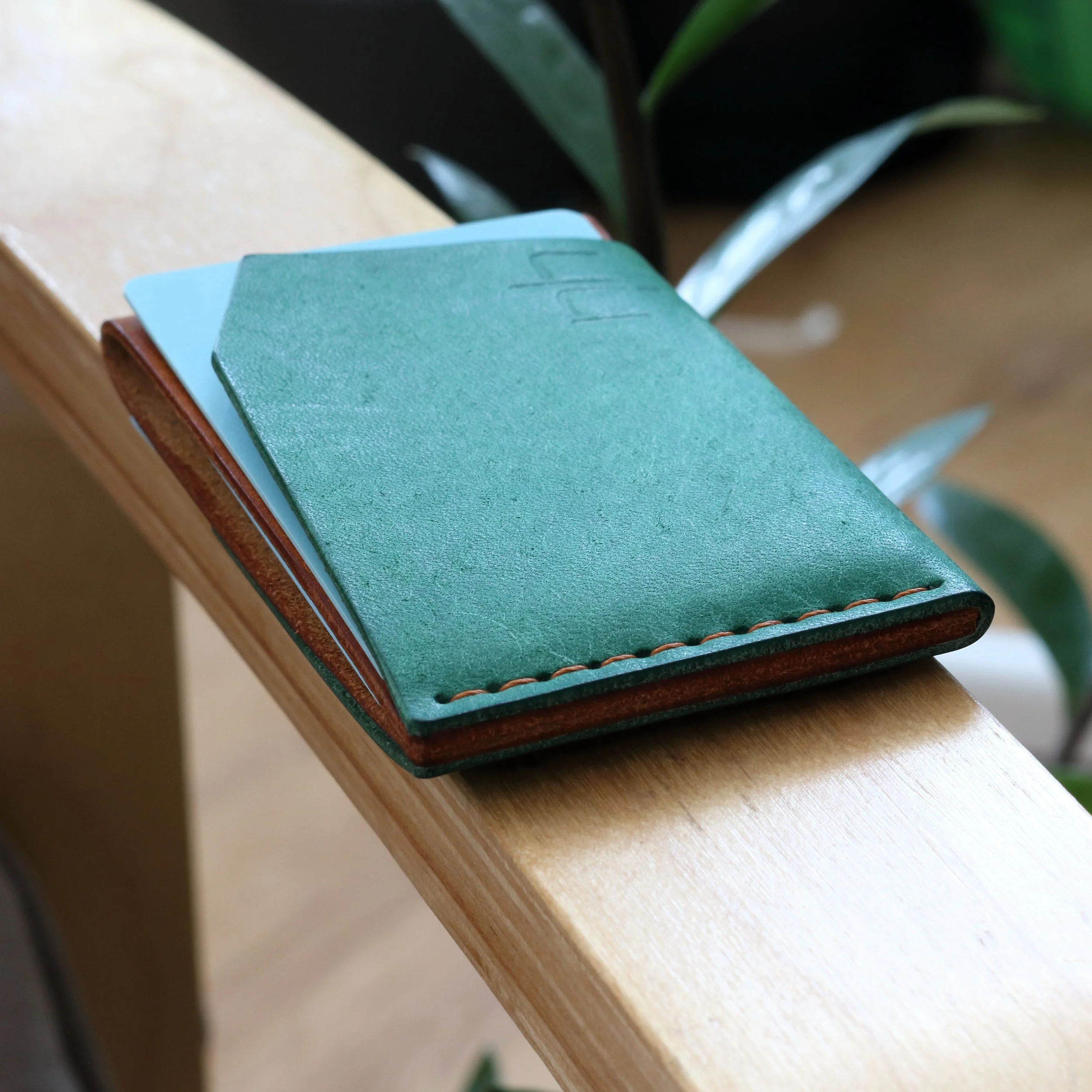 green Leather card wallet. Handmade in the EU