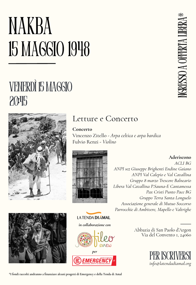 Letture e concerto: NAKBA 15 MAGGIO 1948