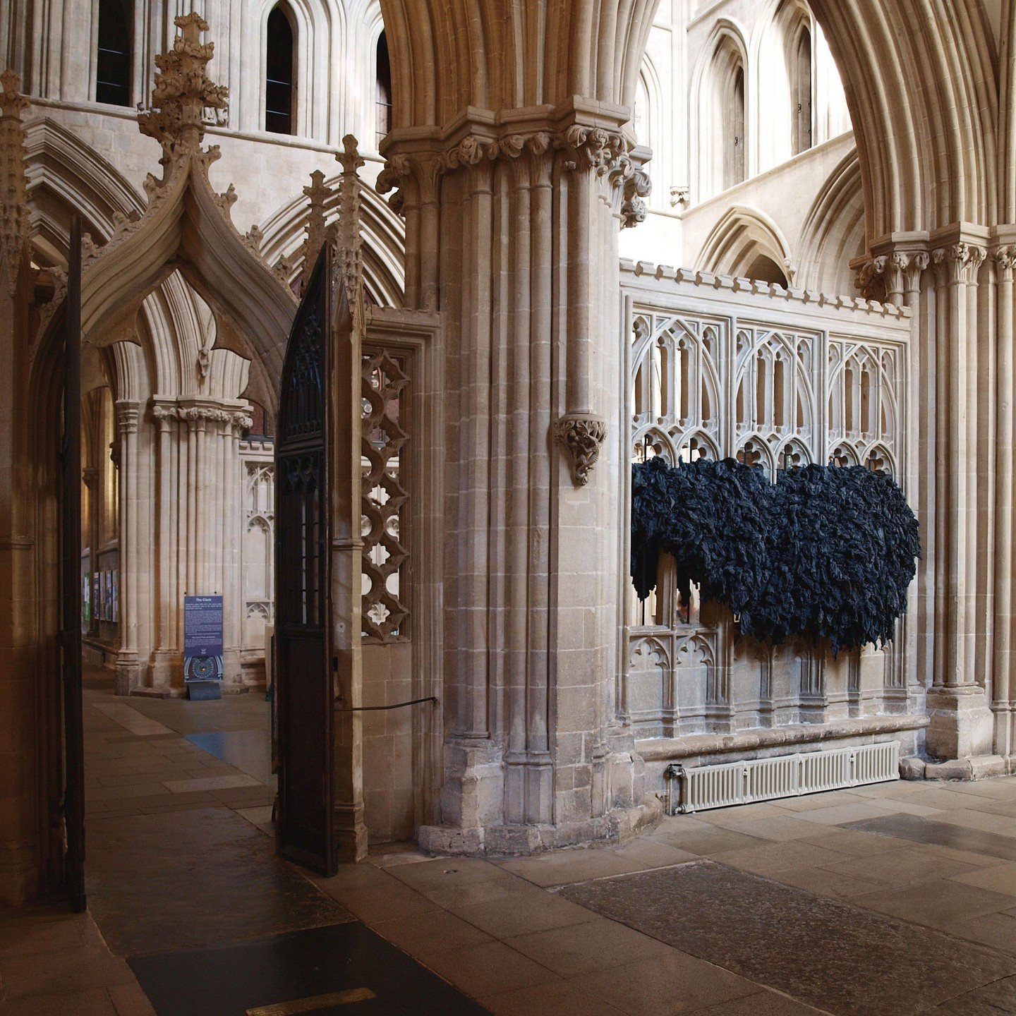 Screw Up, Repeat 
[tissue paper] 
Wells Cathedral, WAC, north transept aisle, 2022 
KateMcDonnell

#artinstallation #installationart #installationartist #conceptualart #conceptualartist #art #artist #artexhibition #fabricart #grey #black #sculpture #