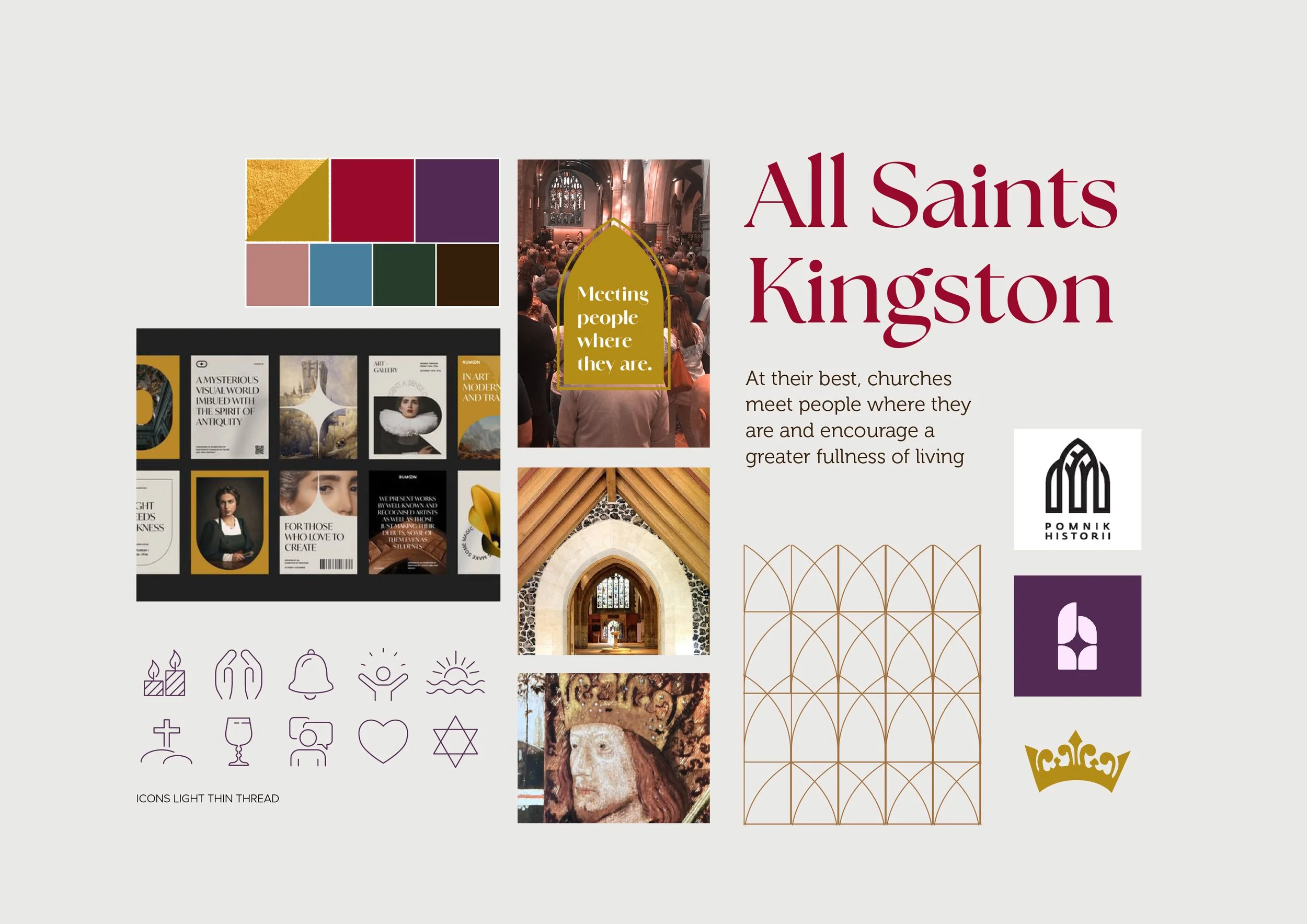moodboard for all saints church branding by west9 design