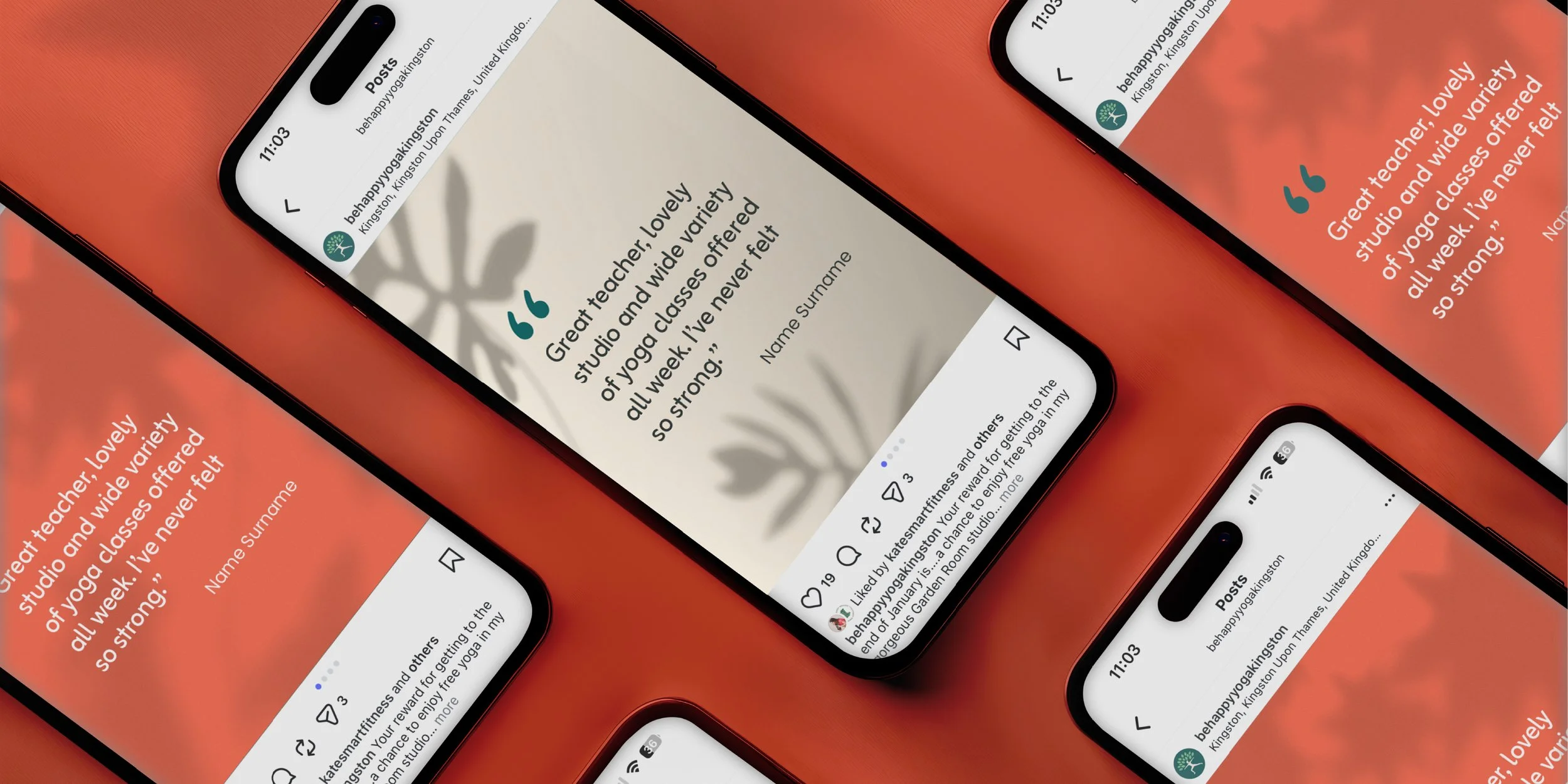 Mockup on phone of branded social media graphic templates