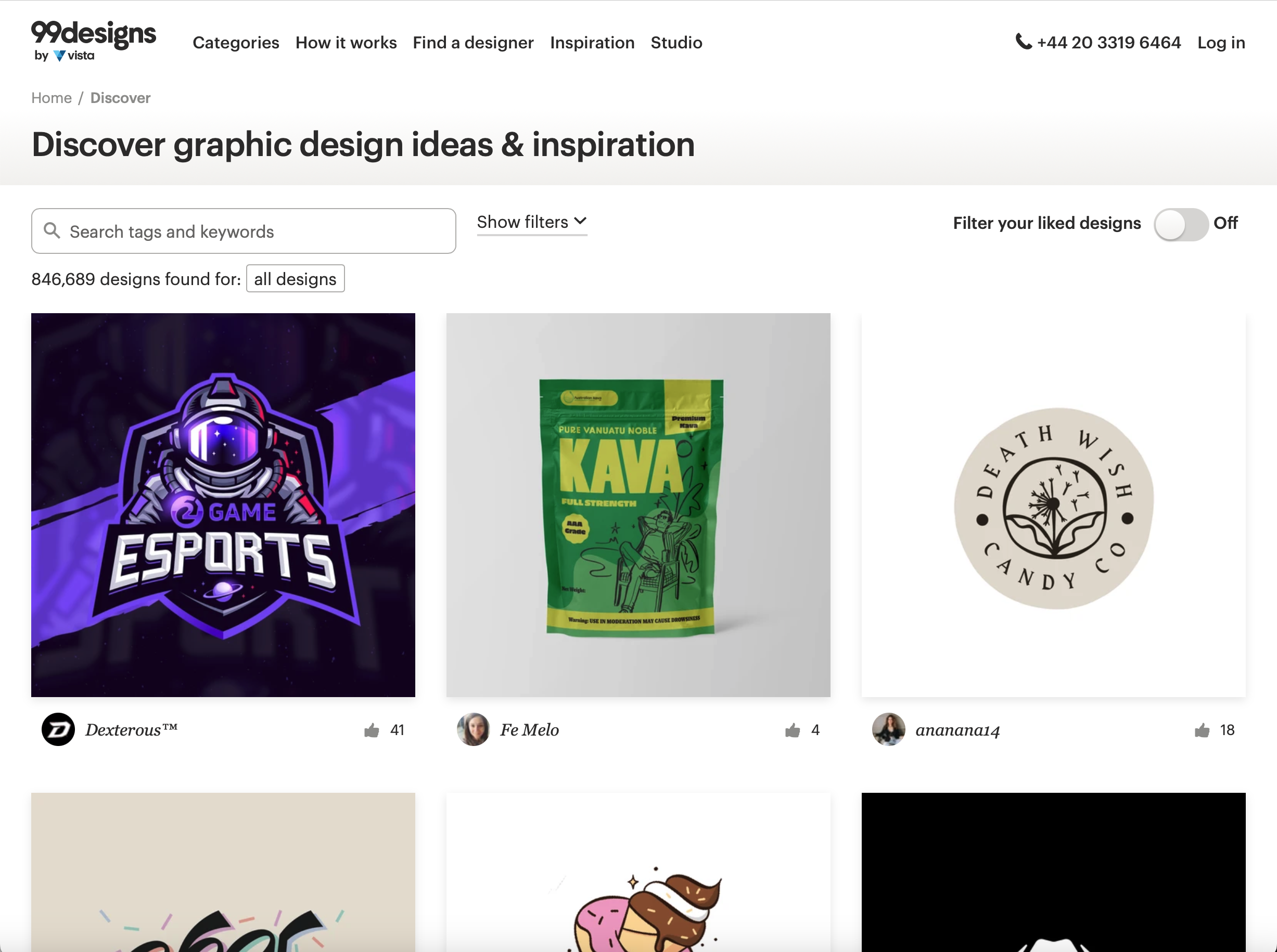 Screen grab of 99 Designs website