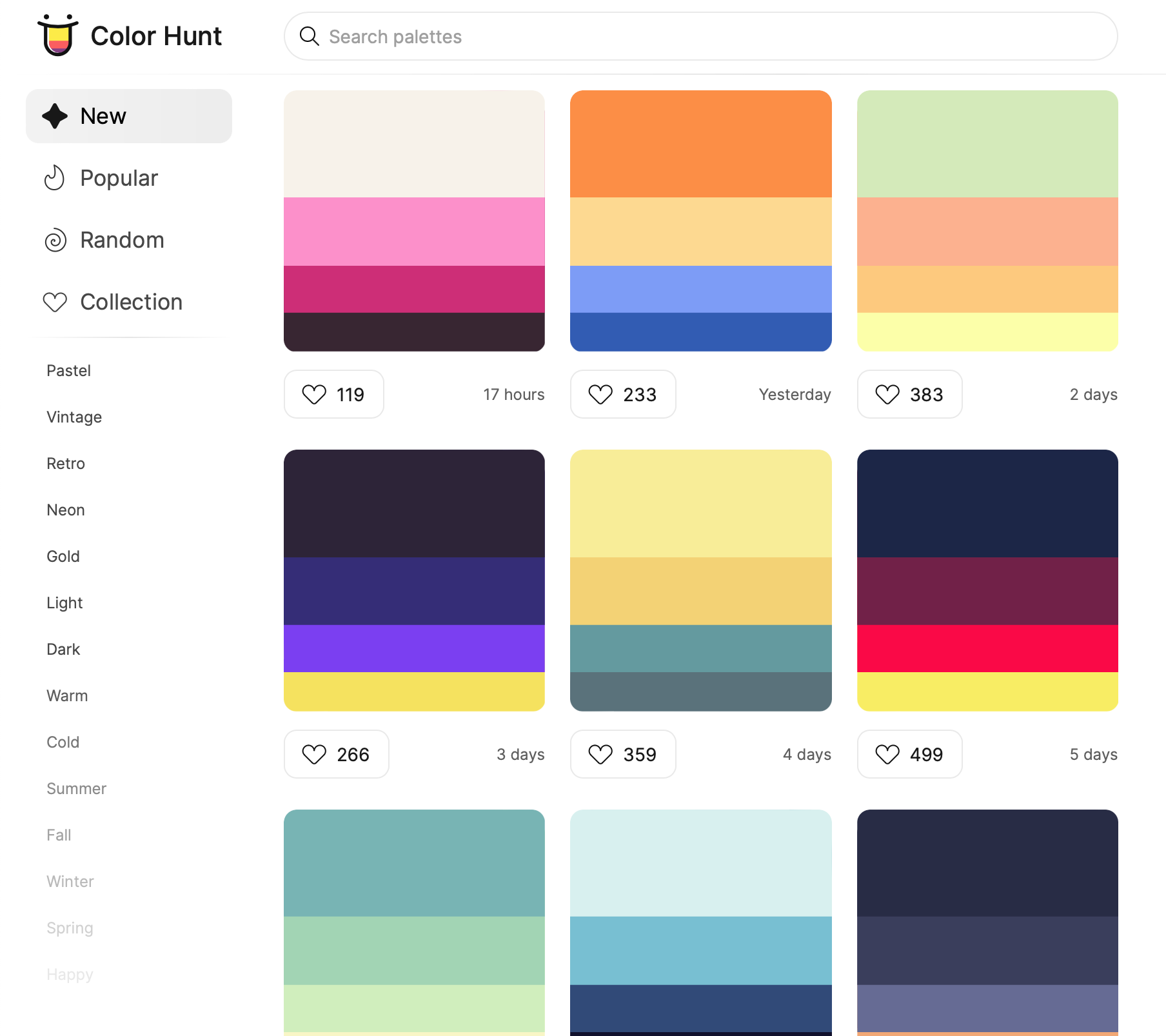 screen grab of Colour Hunt website