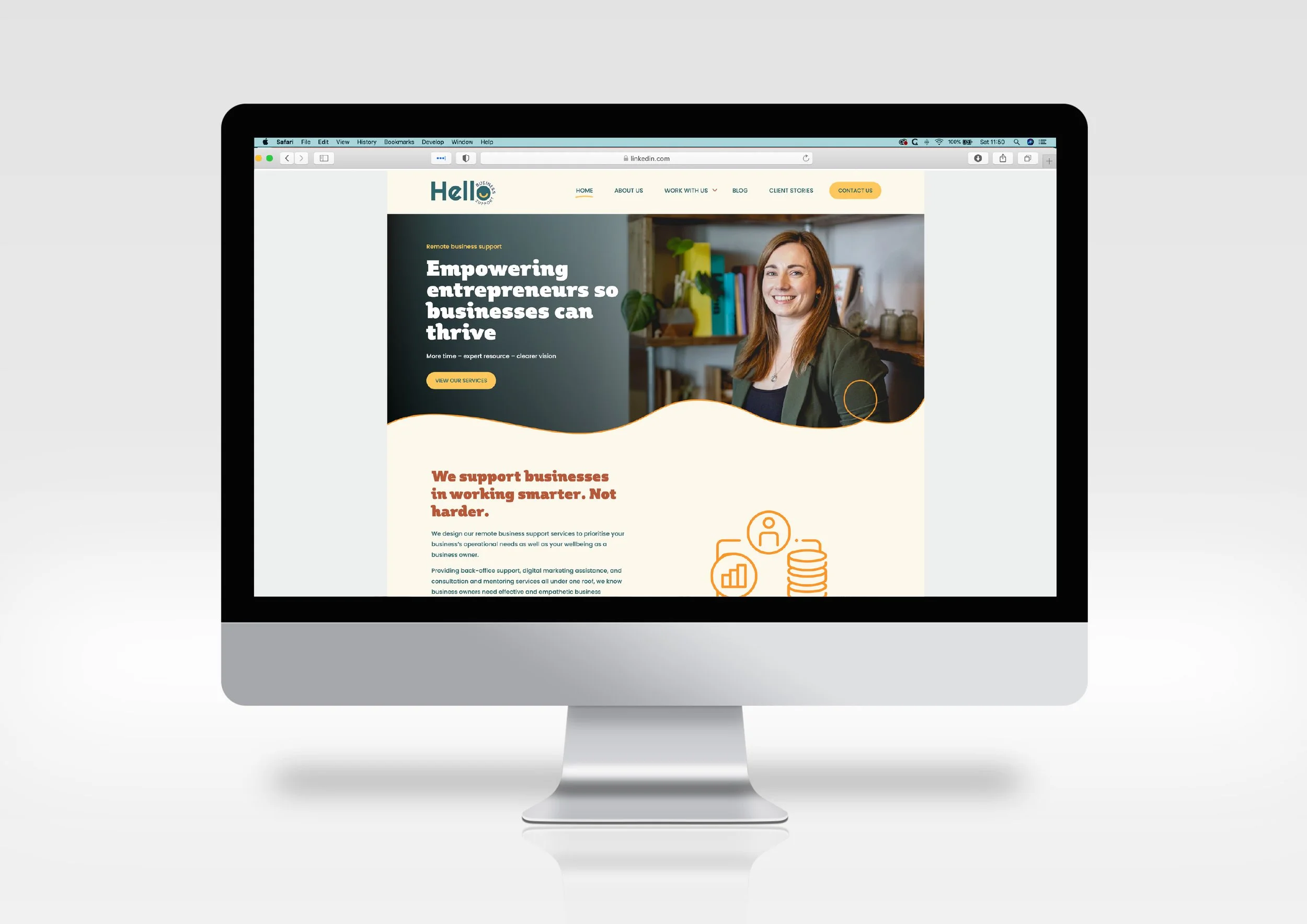 Website design visual for the Hello Business Support by West9 Design