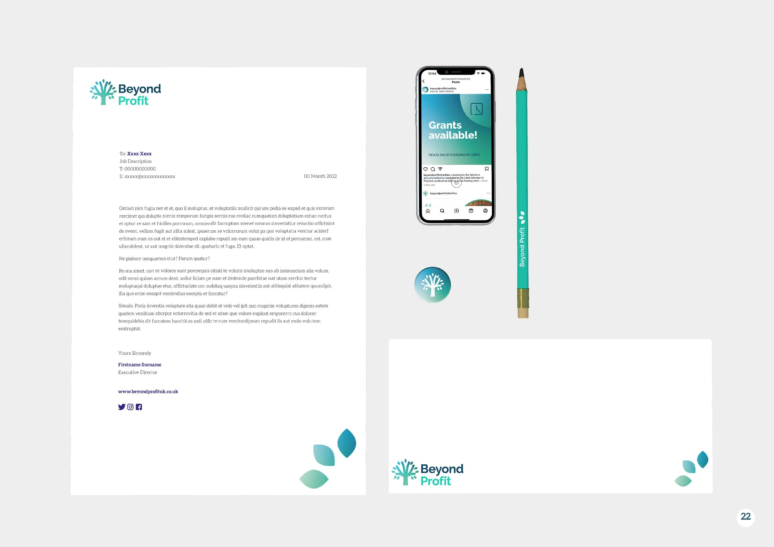 Designs for stationery for Beyond Profit