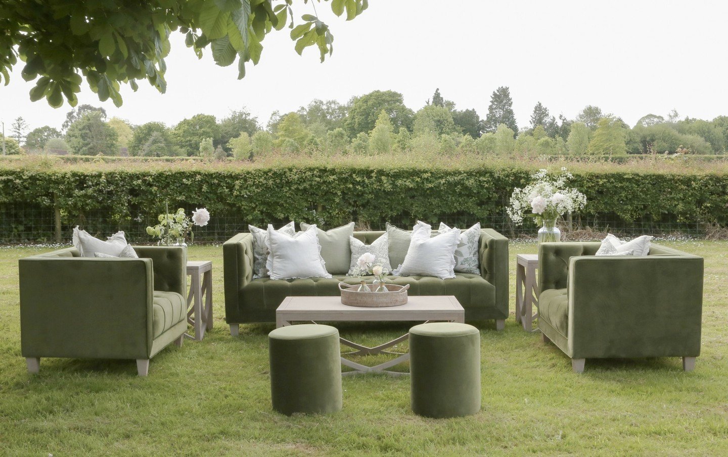 Our Sienna Olive range of velvet sofas, armchairs and pouffes is a very versatile set. Create a gorgeous indoor or outdoor lounge setting and combine with our Amalfi tables and perhaps a few armchairs in neutral linen to complete the look. 

They may