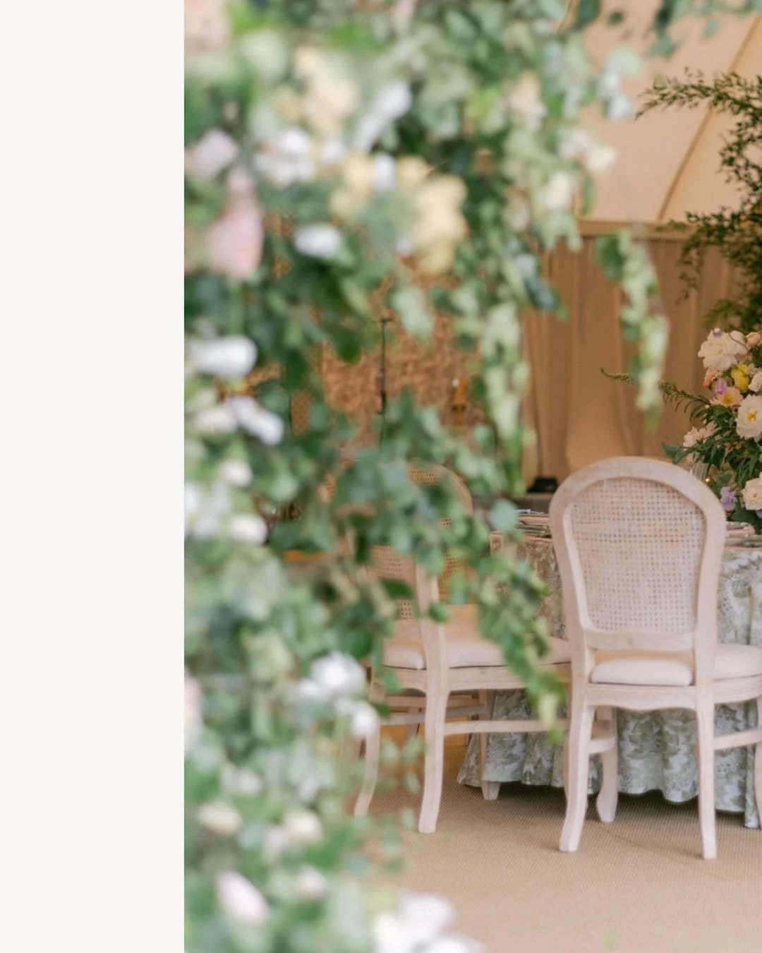 Soft greens and light pinks set the tone for a space that felt timeless and easy.

The marquee was filled with florals throughout, creating a setting that felt fresh, open and thoughtfully put together. It is a great example of how a simple but gorge