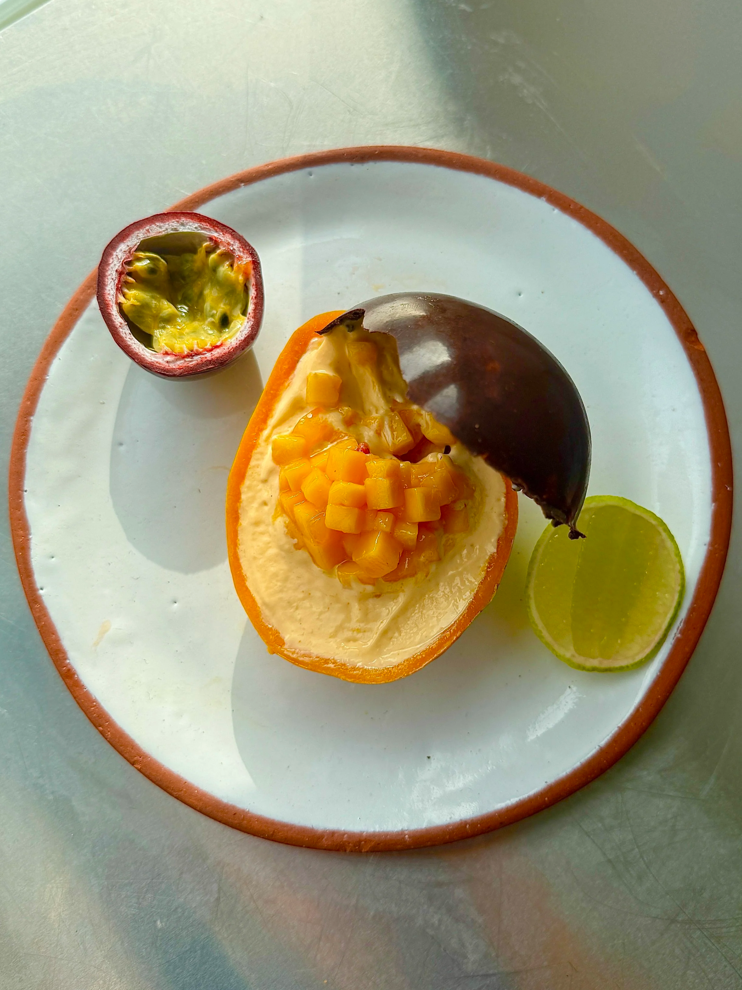 Mango passion fruit choc crunch egg