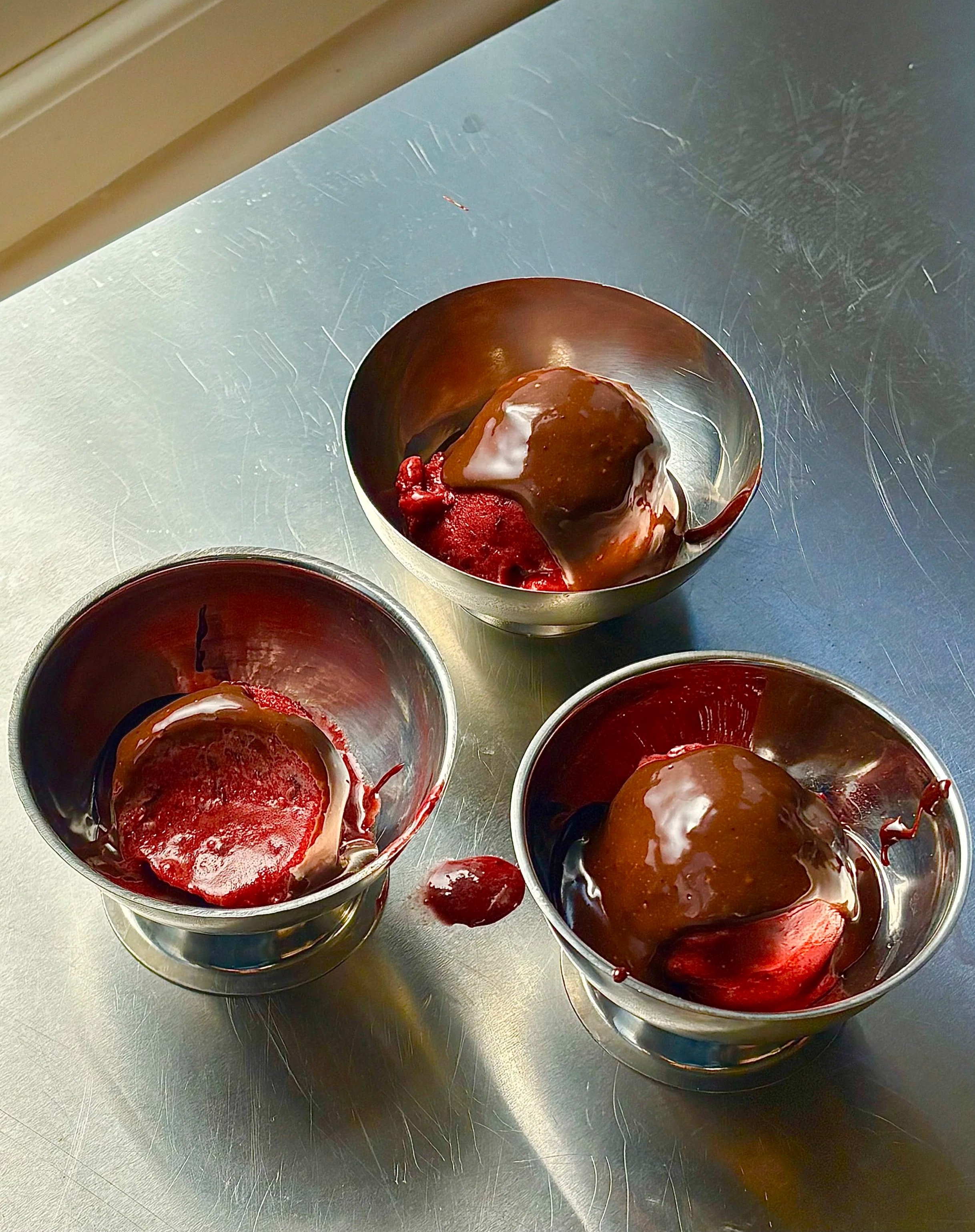 Cherry &amp; Coconut Sorbet with Tahini Fudge Sauce