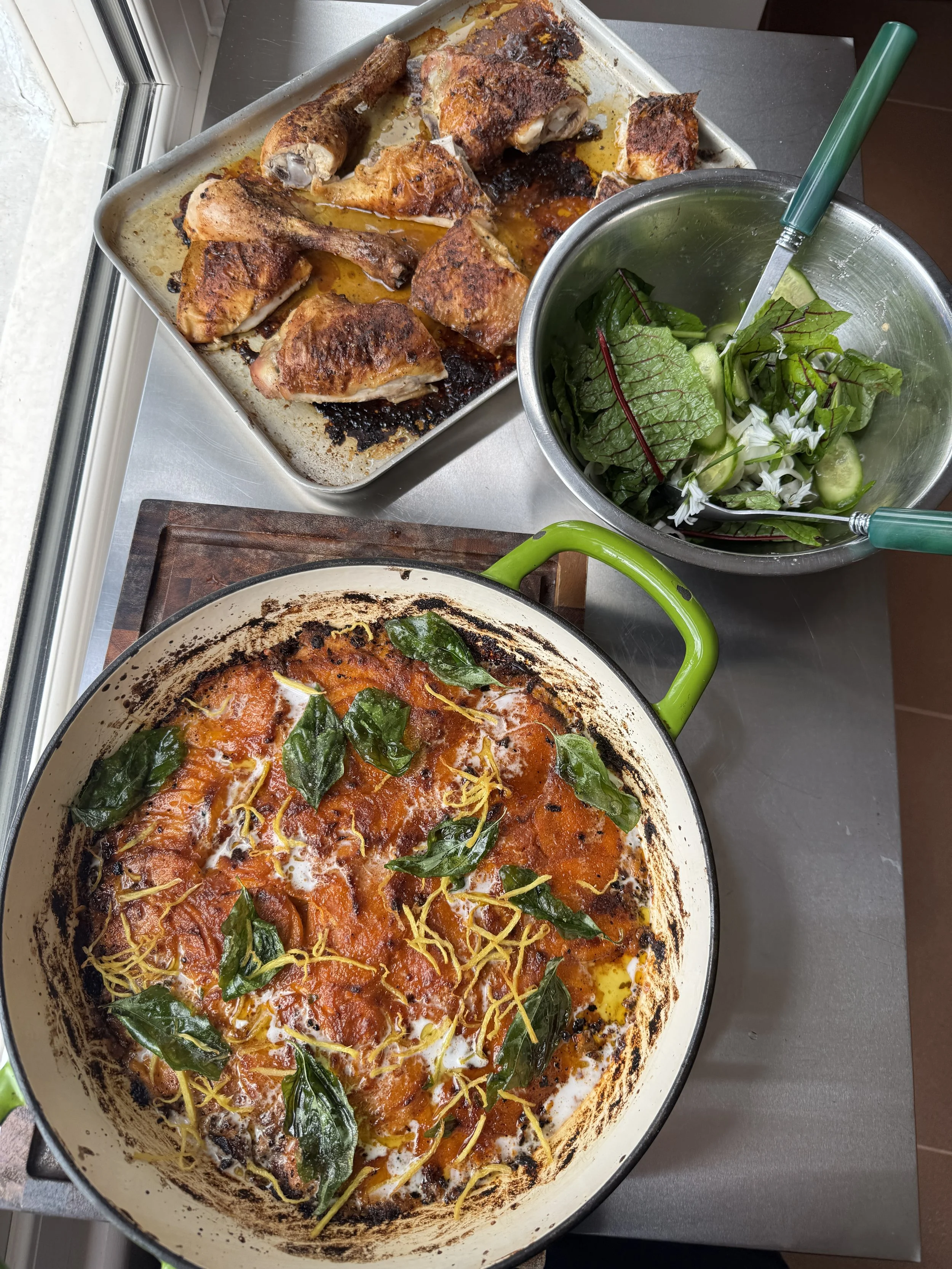 Red curry sweet potato gratin &amp; a roast chicken