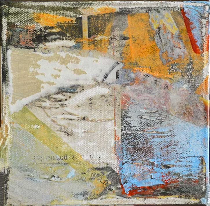 The Moth, The Mountains, The Rivers, 2021, acrylic, hand-painted and distressed paper collage on canvas, 6x6" SOLD