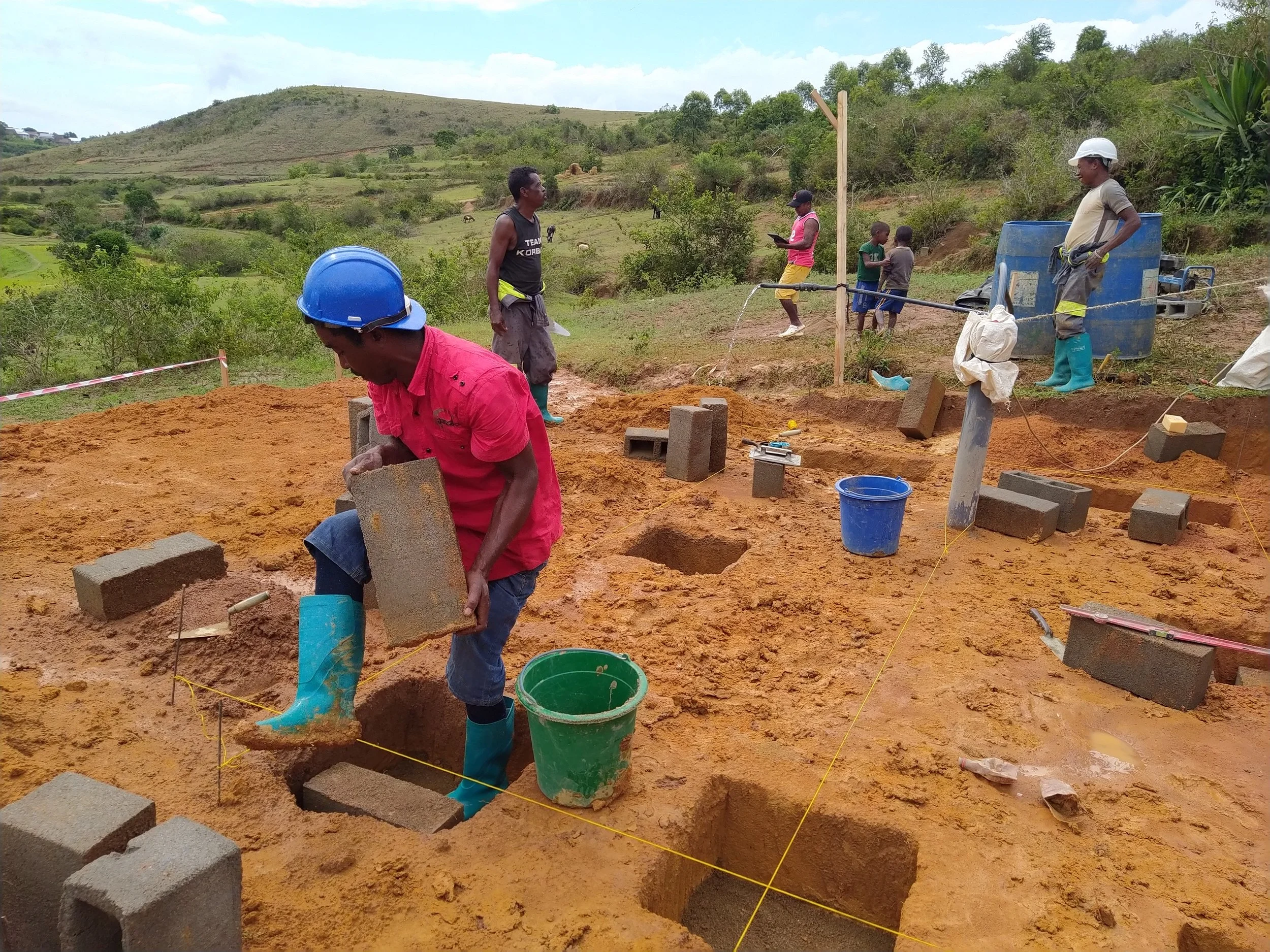 Building the brick pillars