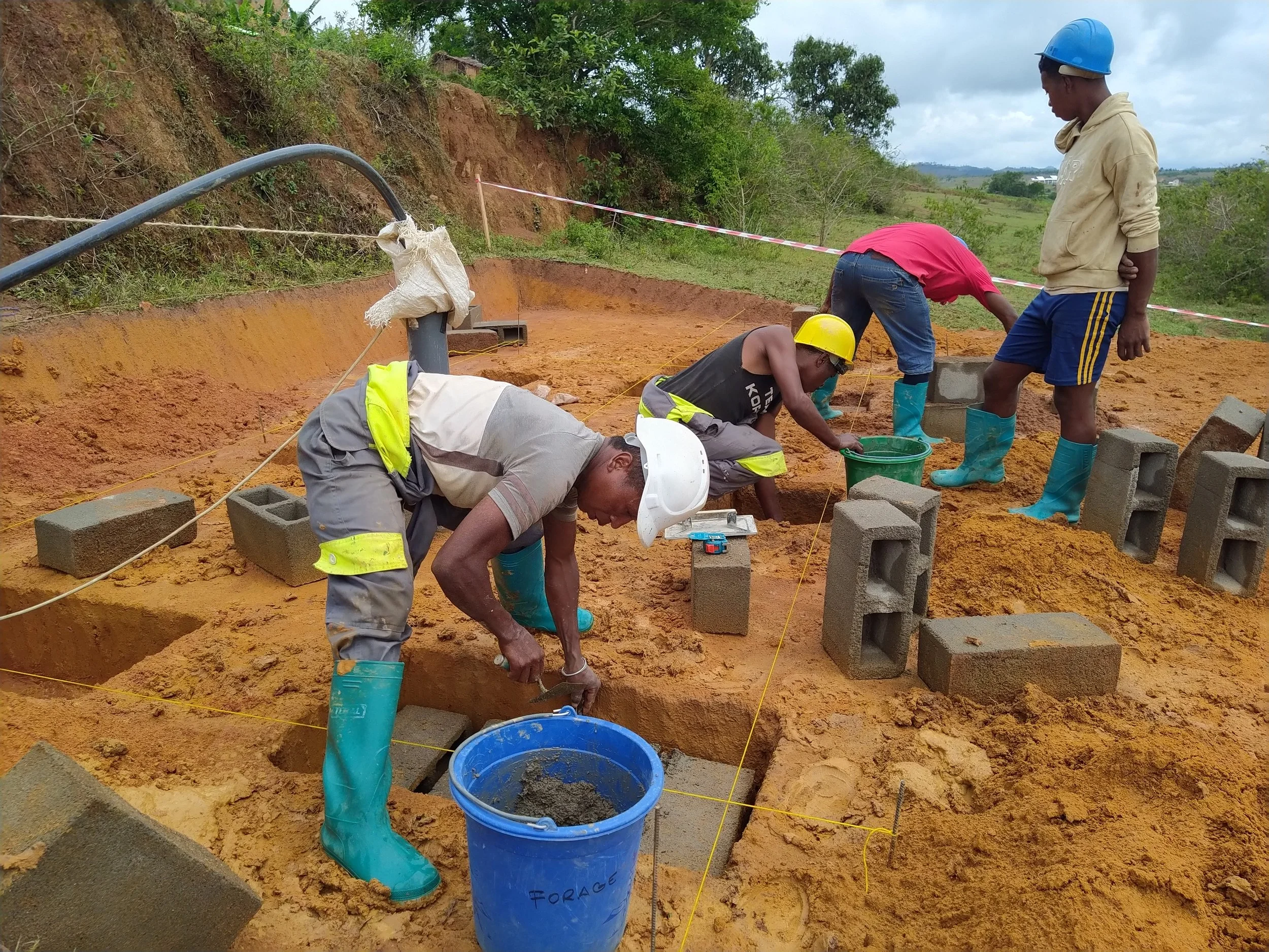 Building the brick pillars