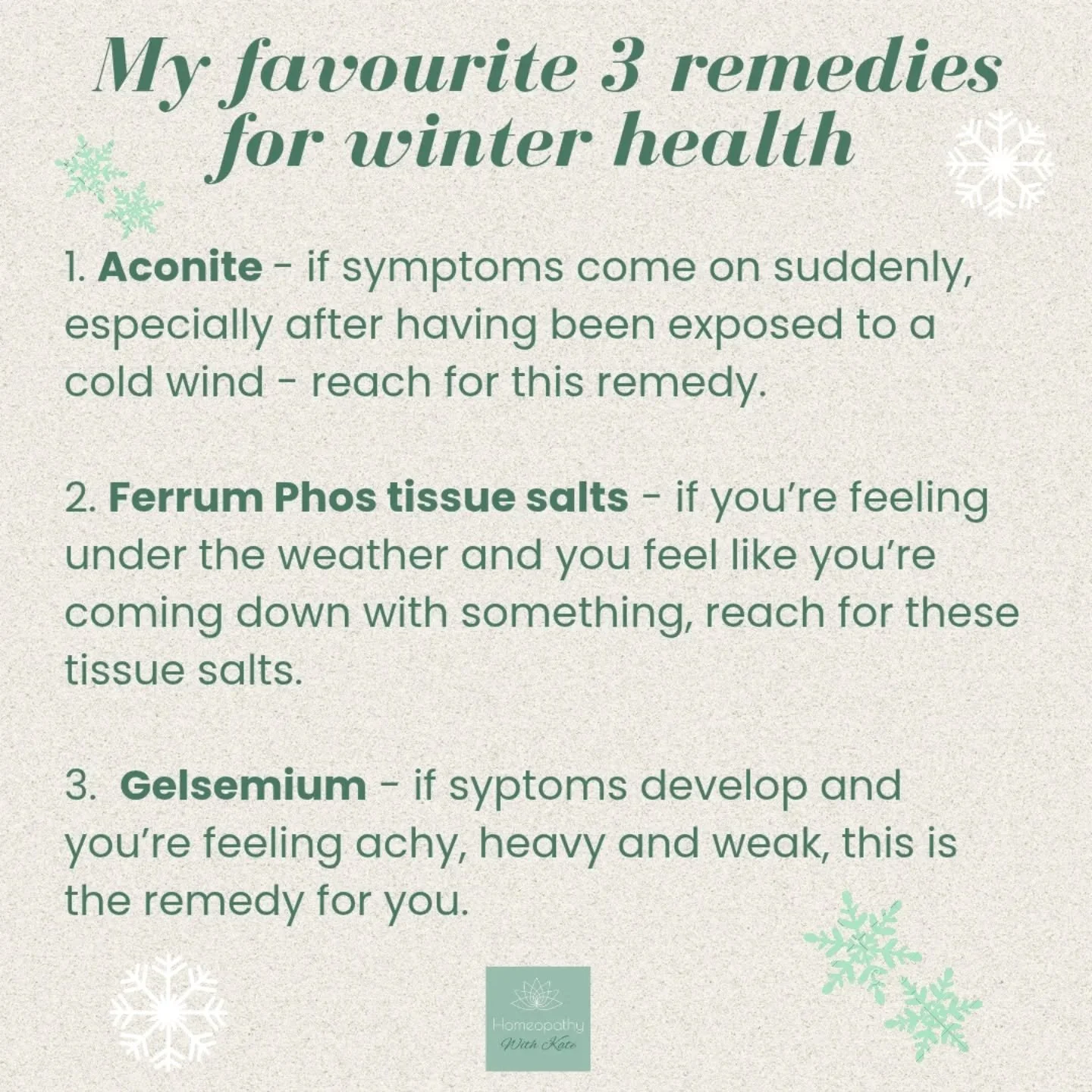 ❄️ WINTER HEALTH❄️ These are my homeopathic 'go to' remedies during the winter season. 
.
What are yours? 🤔
.
.
.

.
🔗 link in bio ⬆️: www.homeopathywithkate.co.uk 
.
.
#Homeopathy #HomeopathyHeals #NaturalHealing #AlternativeMedicine #HolisticHeal