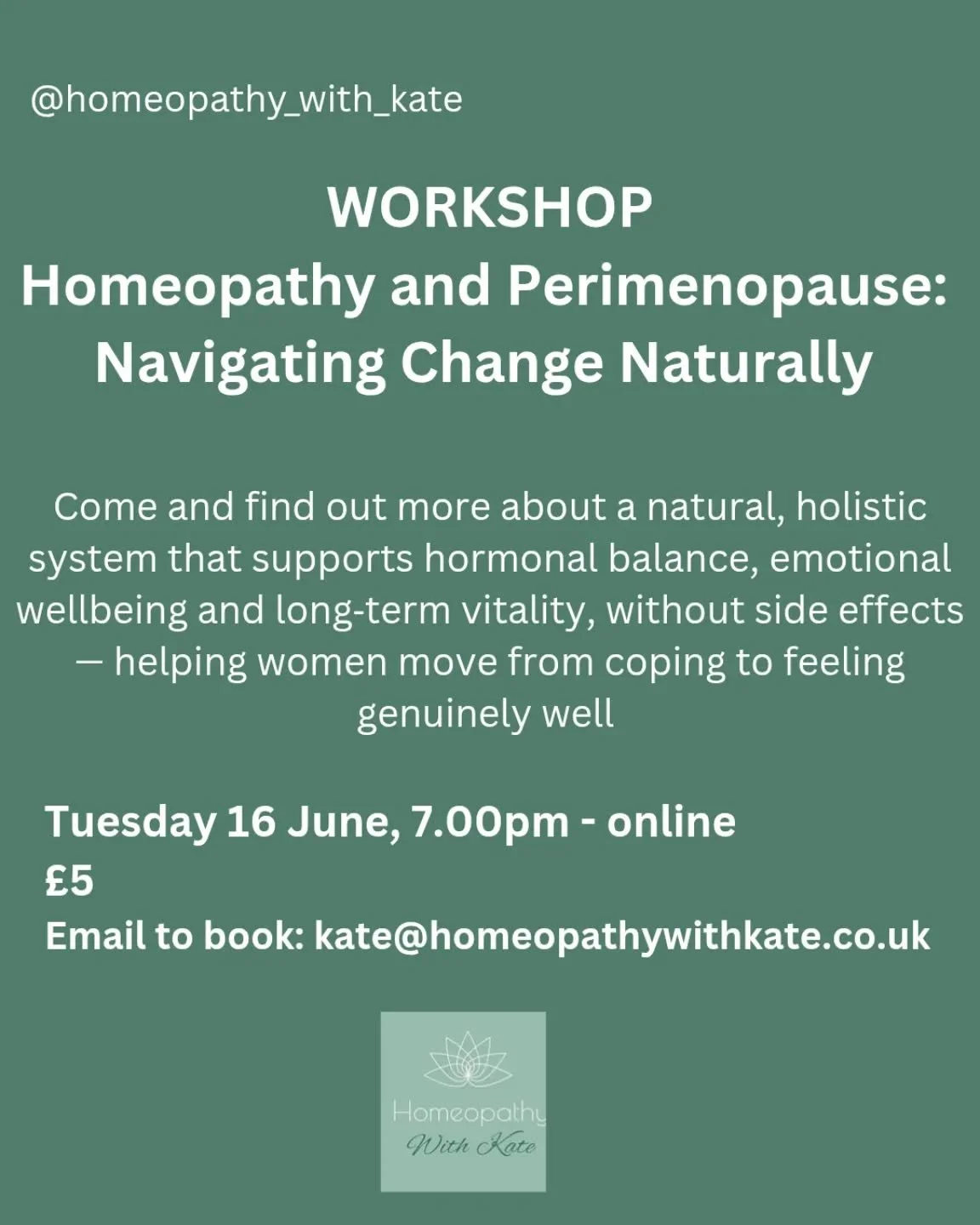 DM me or email to book: kate@homeopathywithkate.co.uk