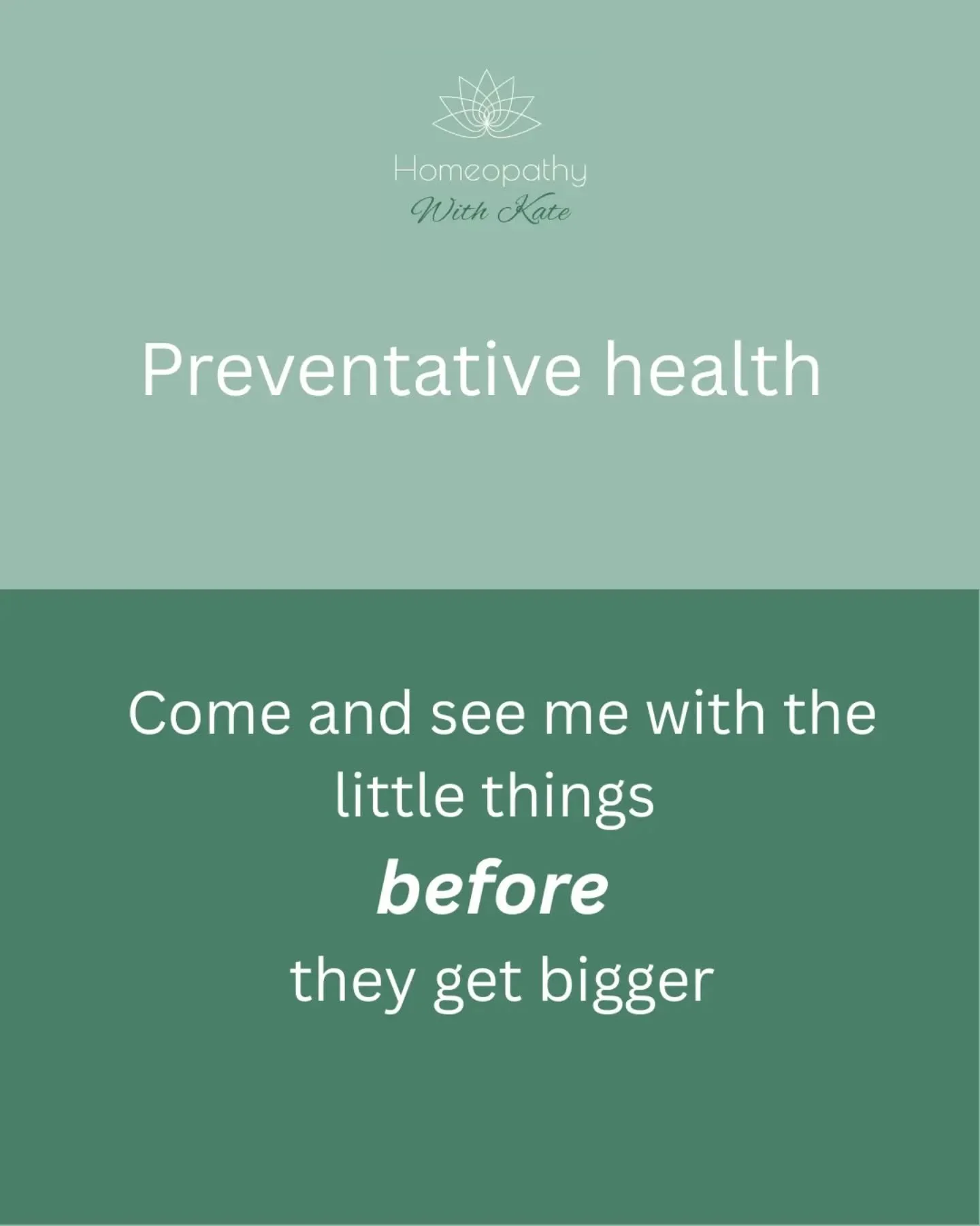 In western medicine treatment typically focuses on removing the symptom after it appears. But what if we shifted our focus to nurturing your health before imbalance strikes?

​In homeopathy, we view the body as a whole, dynamic system. Preventative c