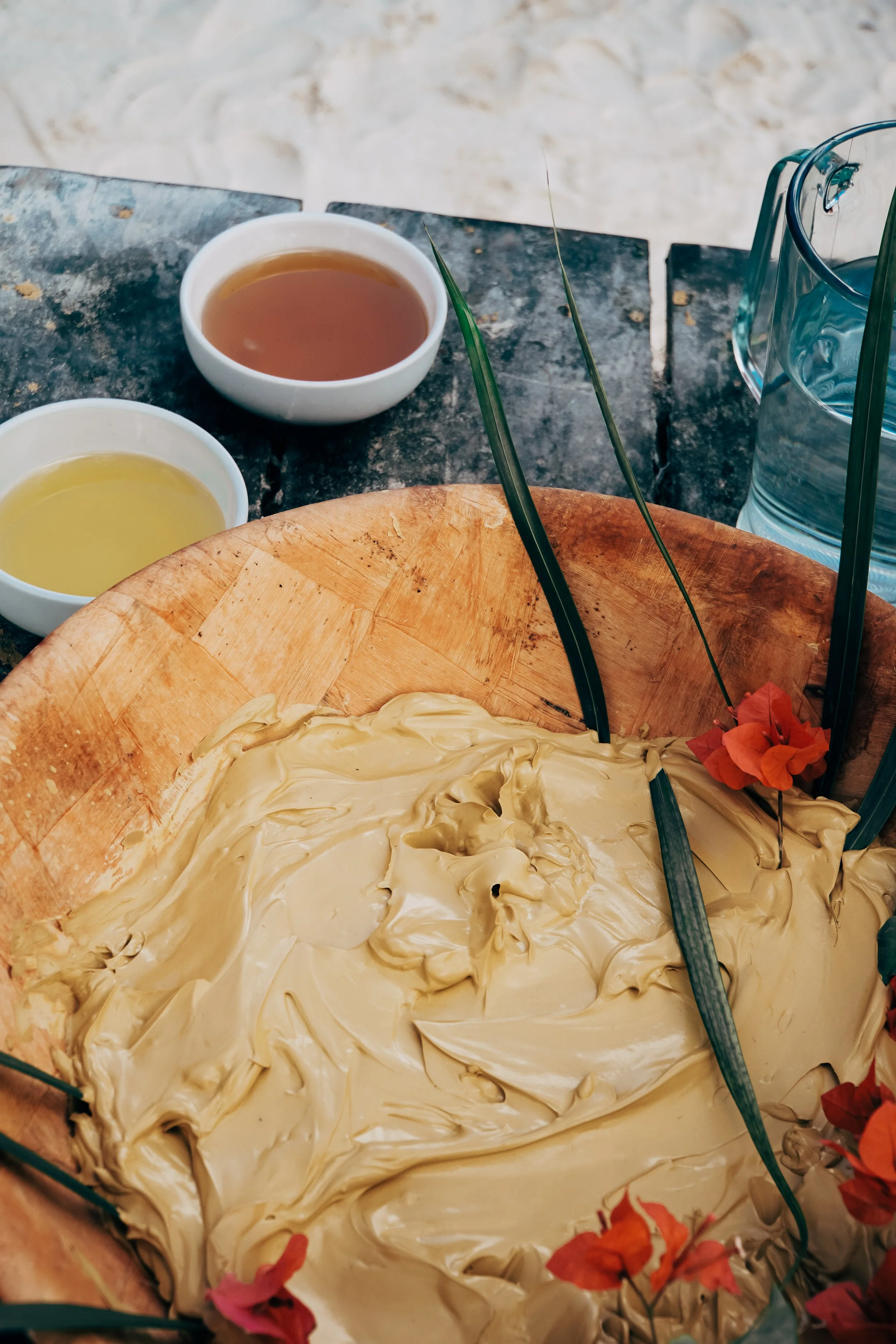 preparing mayan clay for the Tulum spa