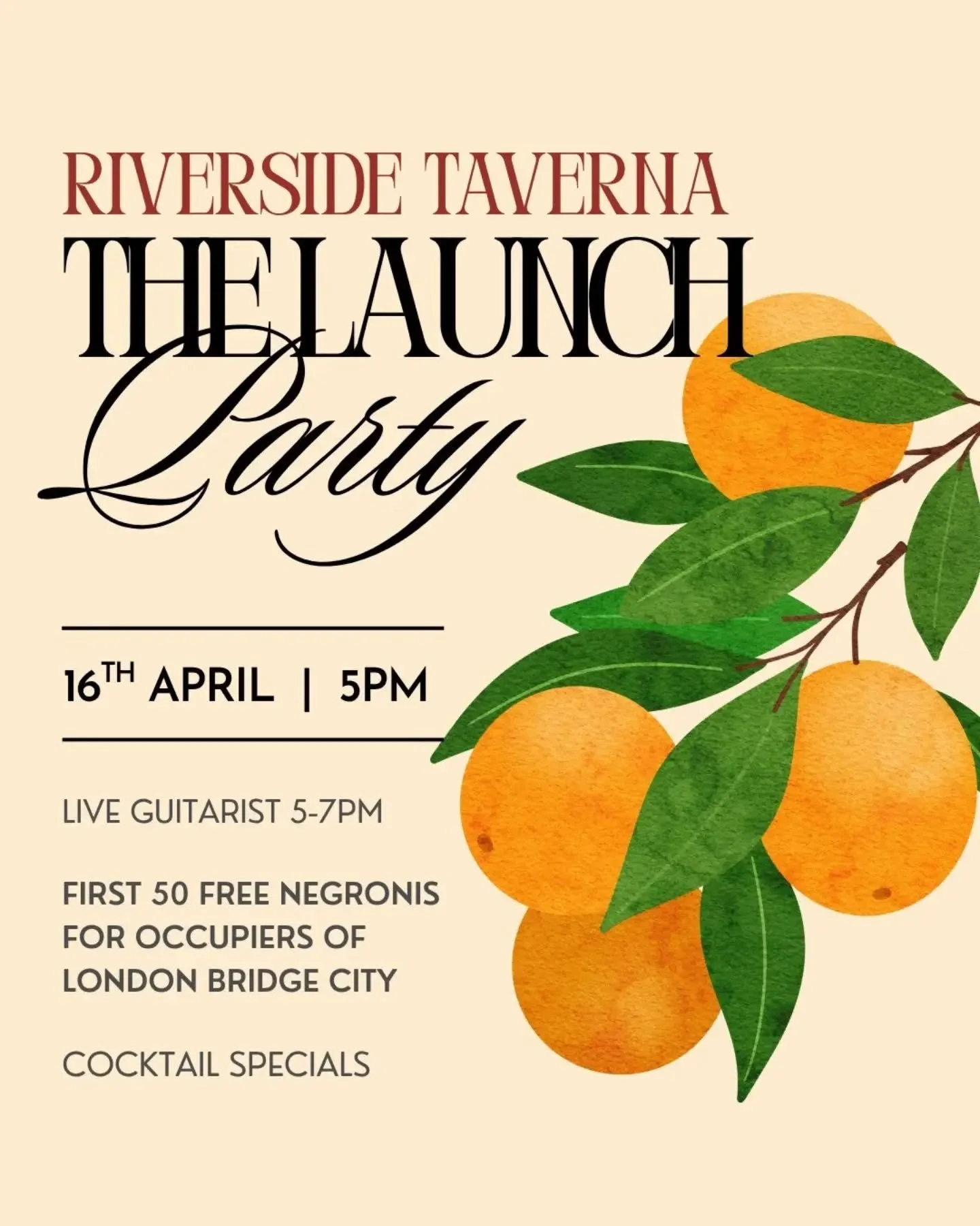 Join us at Hays On The River for the launch of our NEW Riverside Taverna 🍊🍹☀️ where cocktails flow, music sets the mood, and the sunshine does the rest.

📍 Hays on the River 
🗓 16th April | 5PM onwards
🎸 Live guitarist 5&ndash;7PM
🍹Cocktail spe
