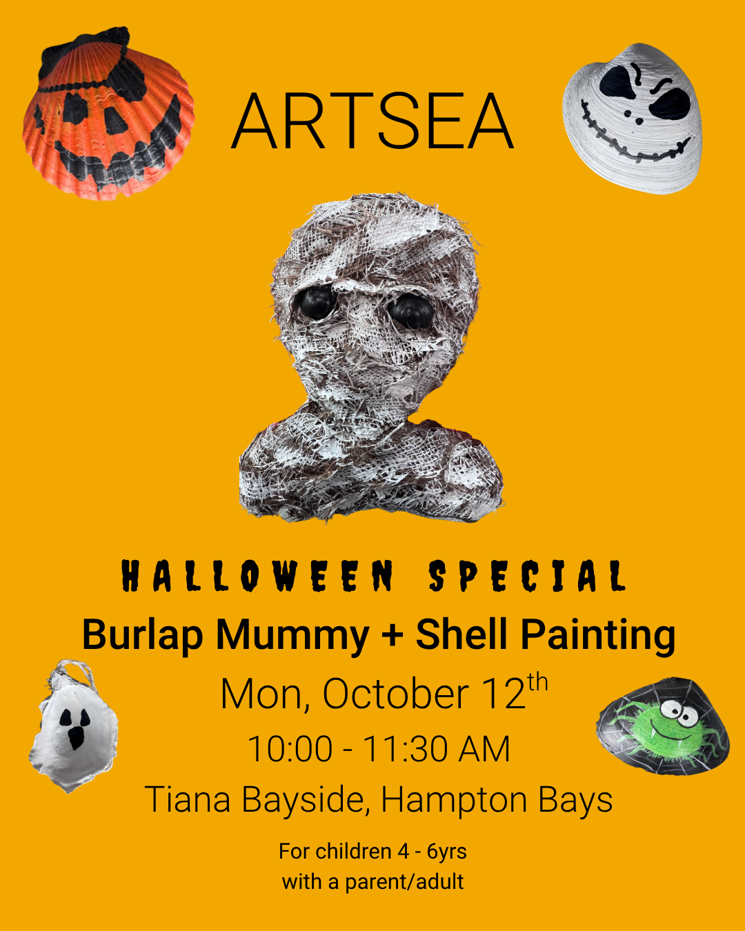 ArtSEA Halloween Special: Burlap Mummy + Shell Painting (4-6 yrs w/ adult)